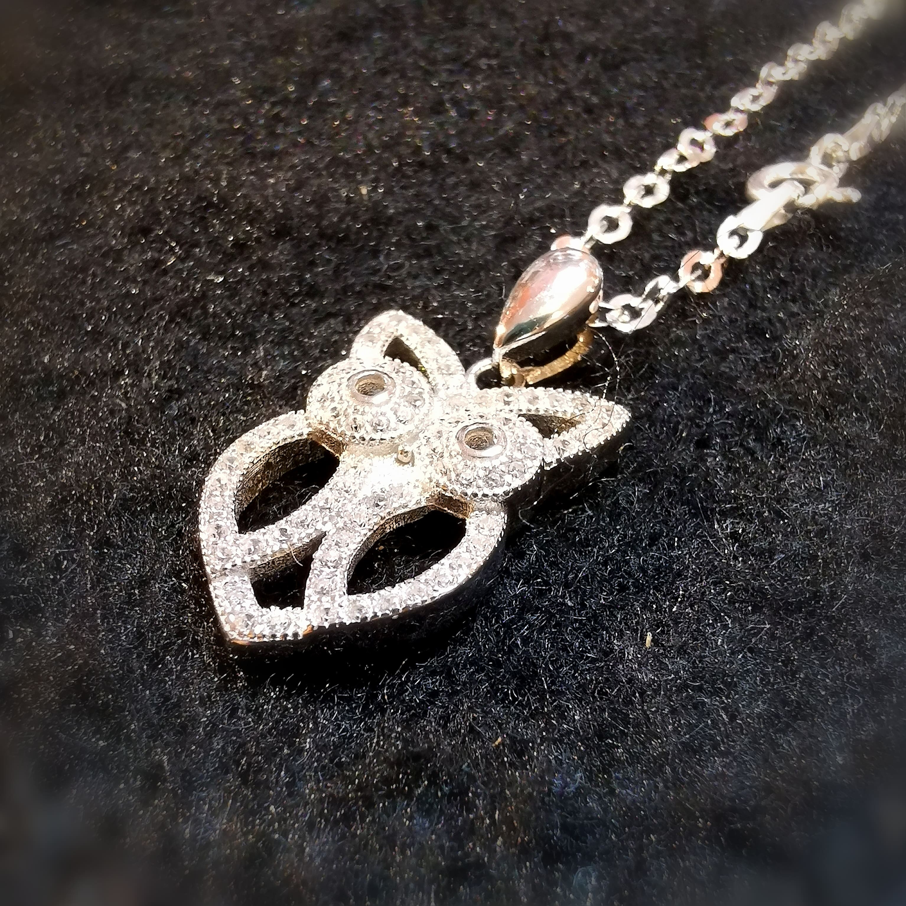 Eule Zirkon Krafttier Karma Kette 50 cm Sterlingsilber - Urvertrauen und Intuition