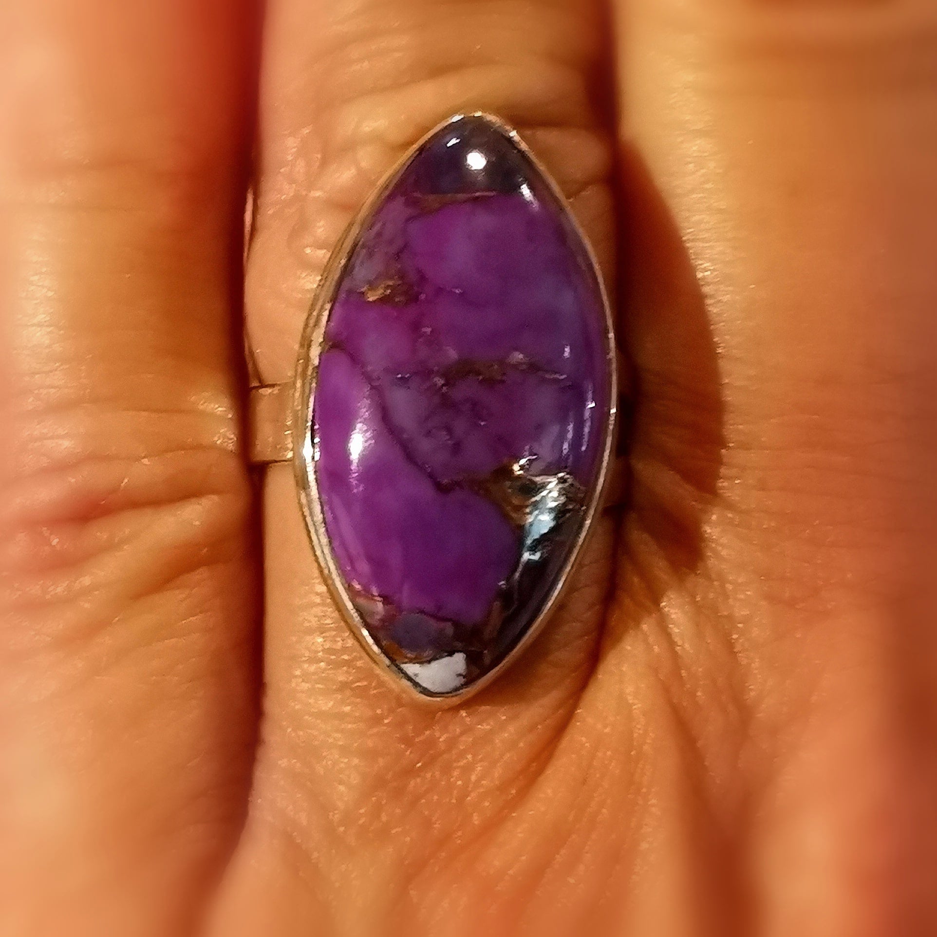 edler lila Türkis Pyrit Edelstein Heilstein Sterlingsilber Karma Ring - verstellbar - FreiSein