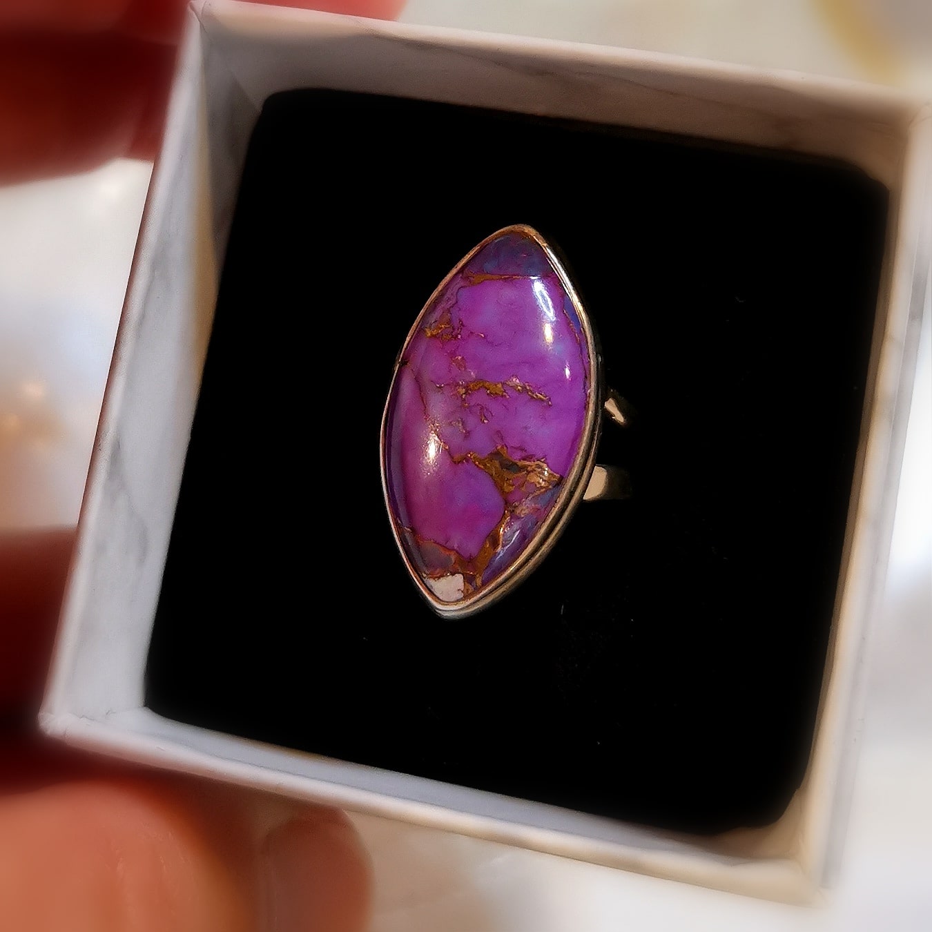 edler lila Türkis Pyrit Edelstein Heilstein Sterlingsilber Karma Ring - verstellbar - FreiSein