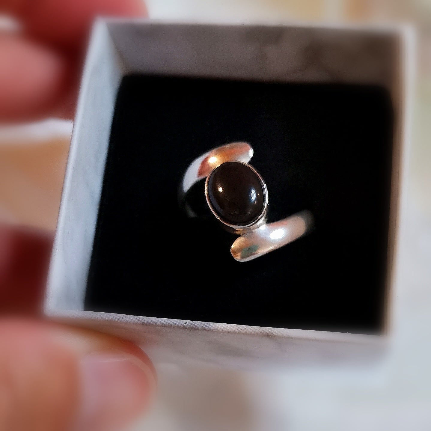 Onyx Edelstein Heilstein Design Ring Schwarz, oval, Größe 58 - Widerstandkraft, Stabilität