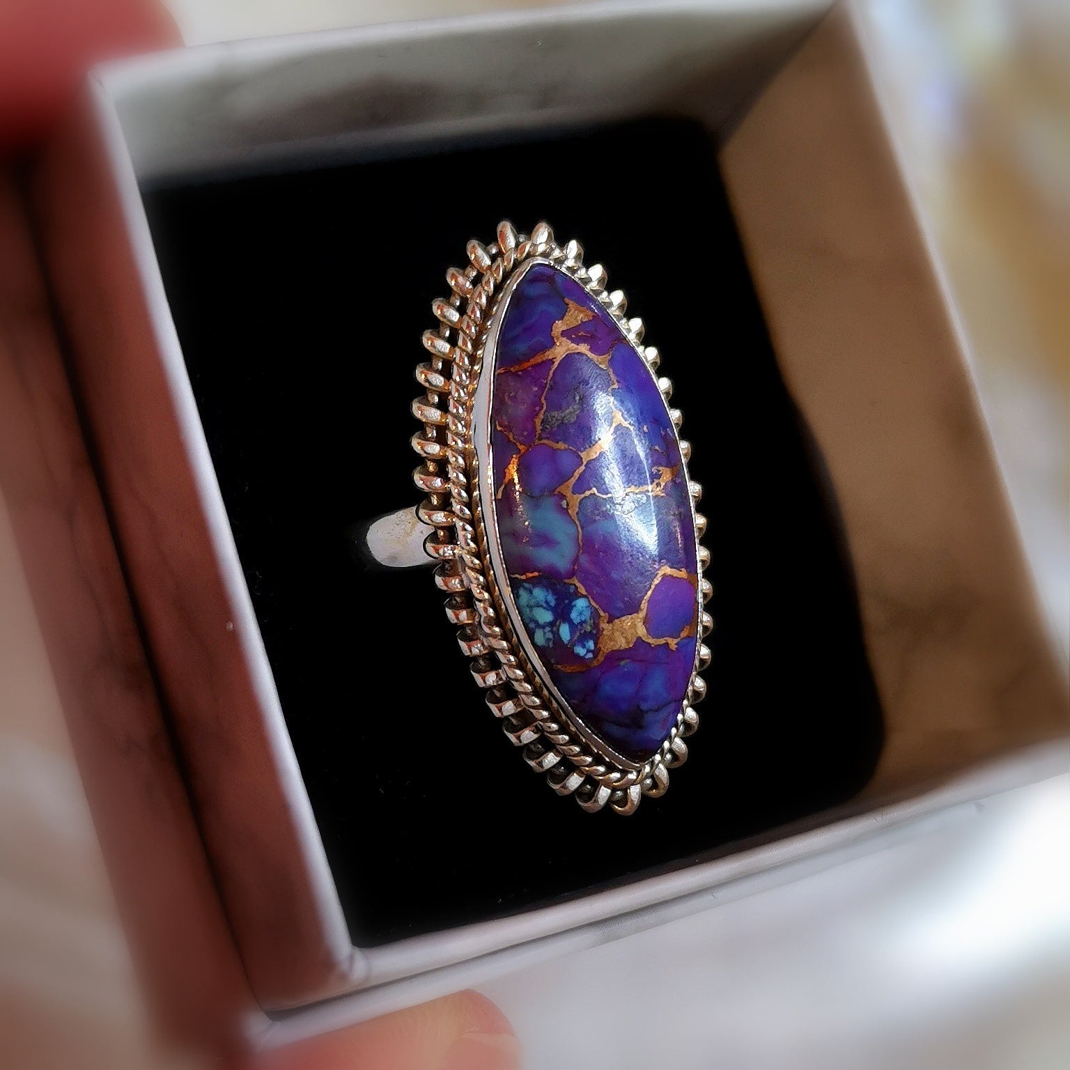 edler lila Türkis Pyrit Edelstein Heilstein Sterlingsilber Karma Ring - verstellbare Größe - FreiSein