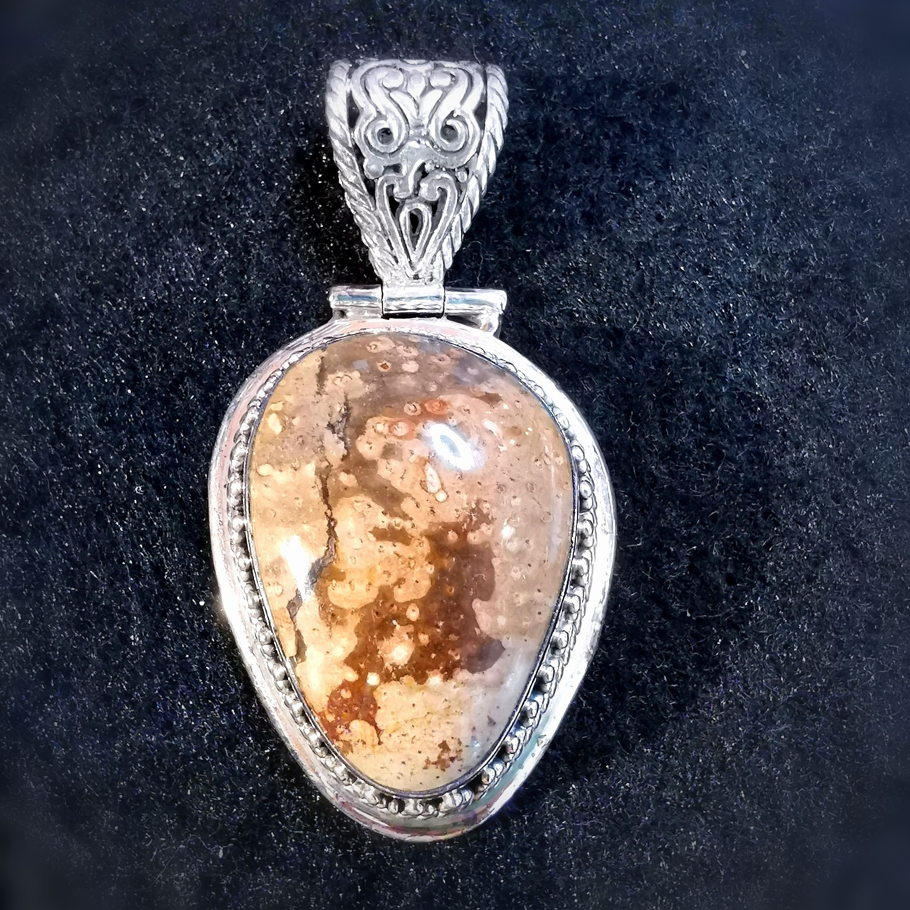 versteinerte Palme Edelstein Heilstein Anhänger XXL Sterlingsilber - Erholung und Zufriedenheit