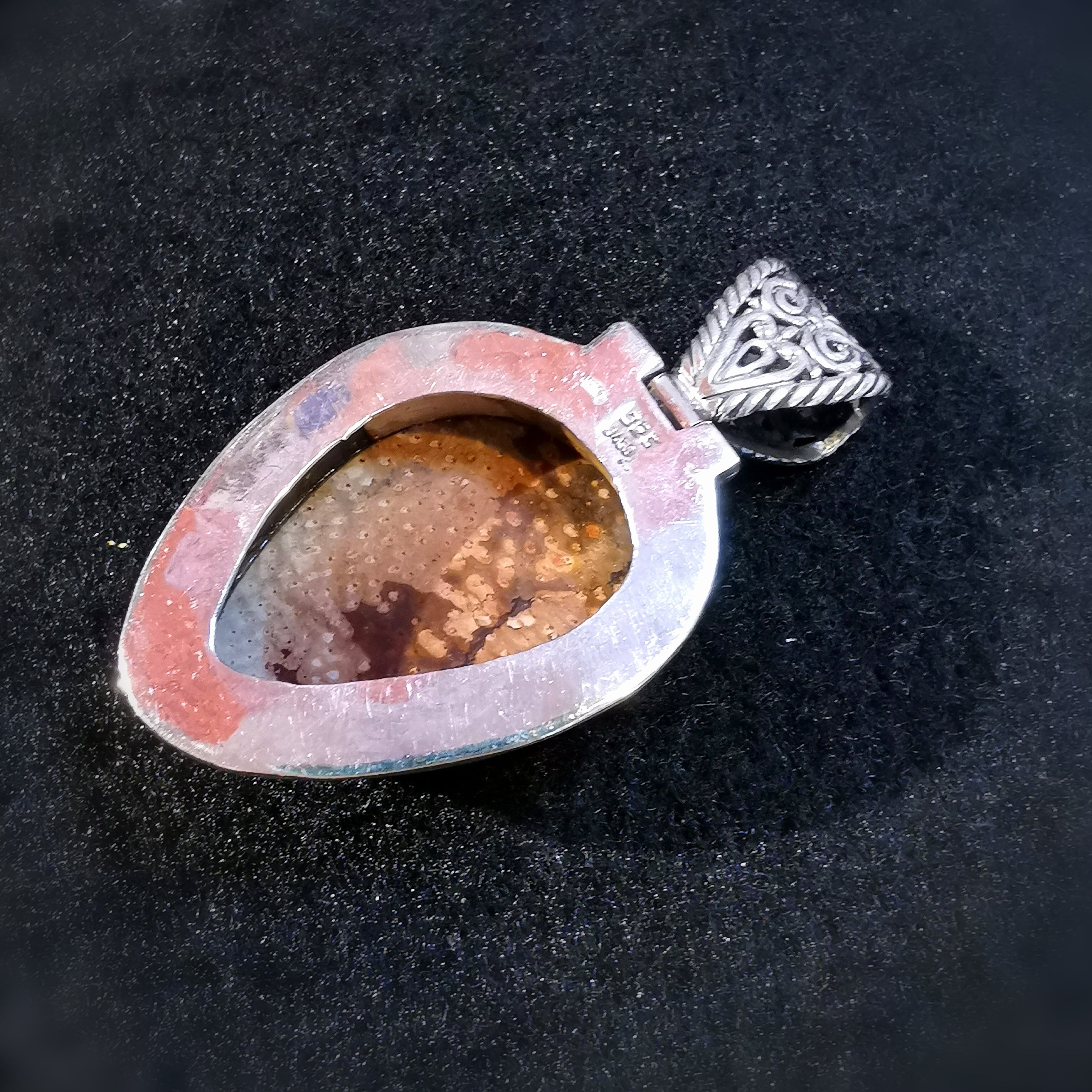 versteinerte Palme Edelstein Heilstein Anhänger XXL Sterlingsilber - Erholung und Zufriedenheit