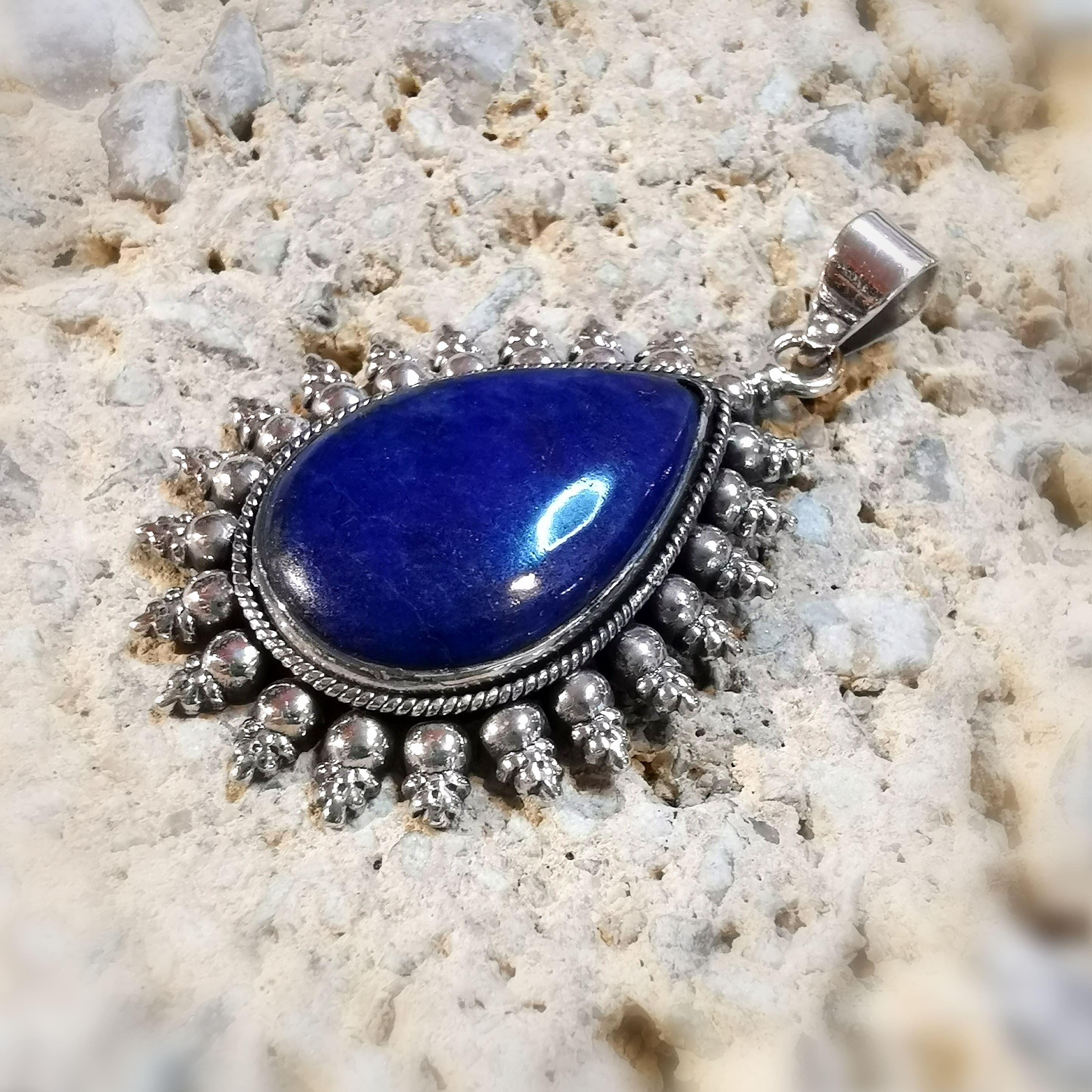 Lapislazuli Tropfen Edelstein Heilstein Schmuck Anhänger Sterlingsilber - Gelassenheit und Vertrauen