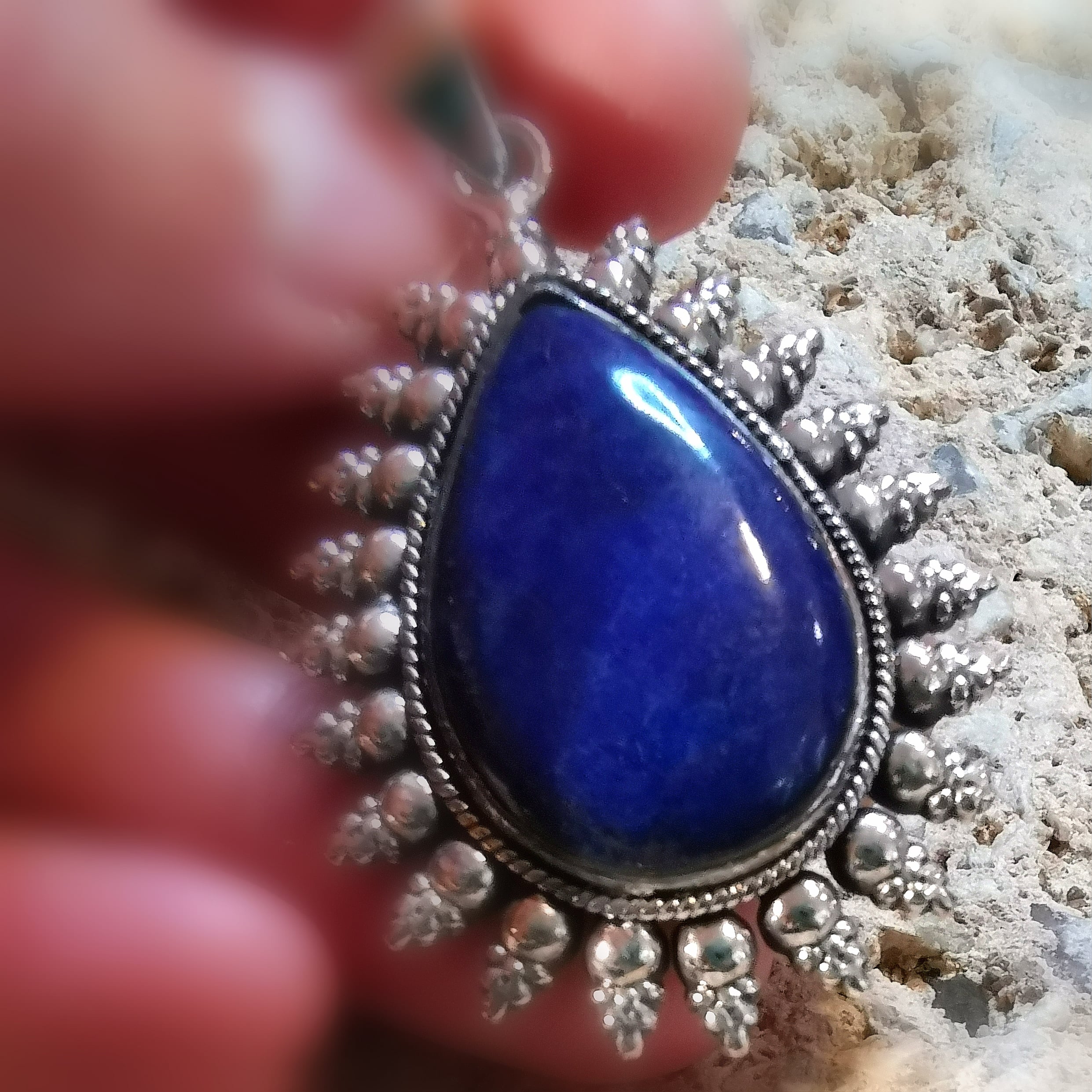 Lapislazuli Tropfen Edelstein Heilstein Schmuck Anhänger Sterlingsilber - Gelassenheit und Vertrauen