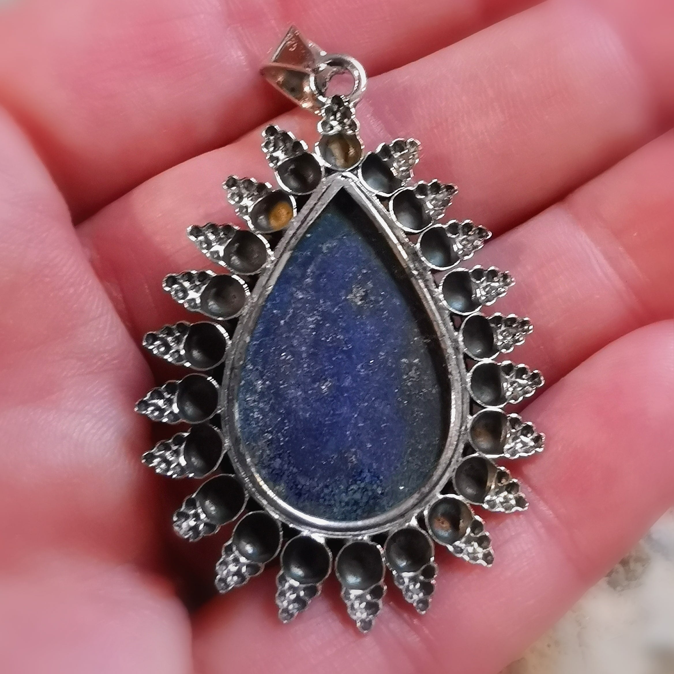Lapislazuli Tropfen Edelstein Heilstein Schmuck Anhänger Sterlingsilber - Gelassenheit und Vertrauen