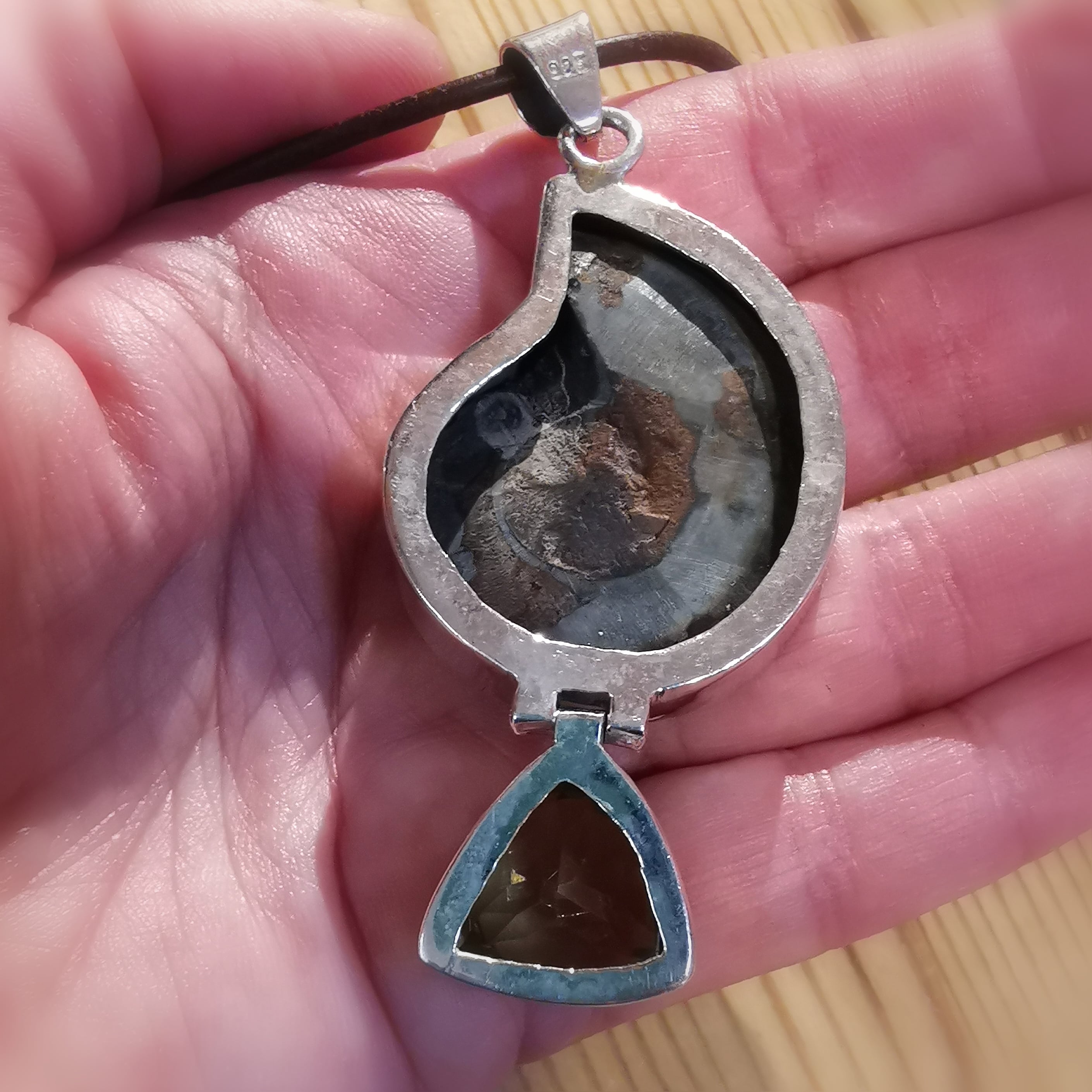 Ammonit Citrin, Fossil Edelstein Heilstein Karma Kette XL, geweiht - für Lebensmut und Lebensfreude
