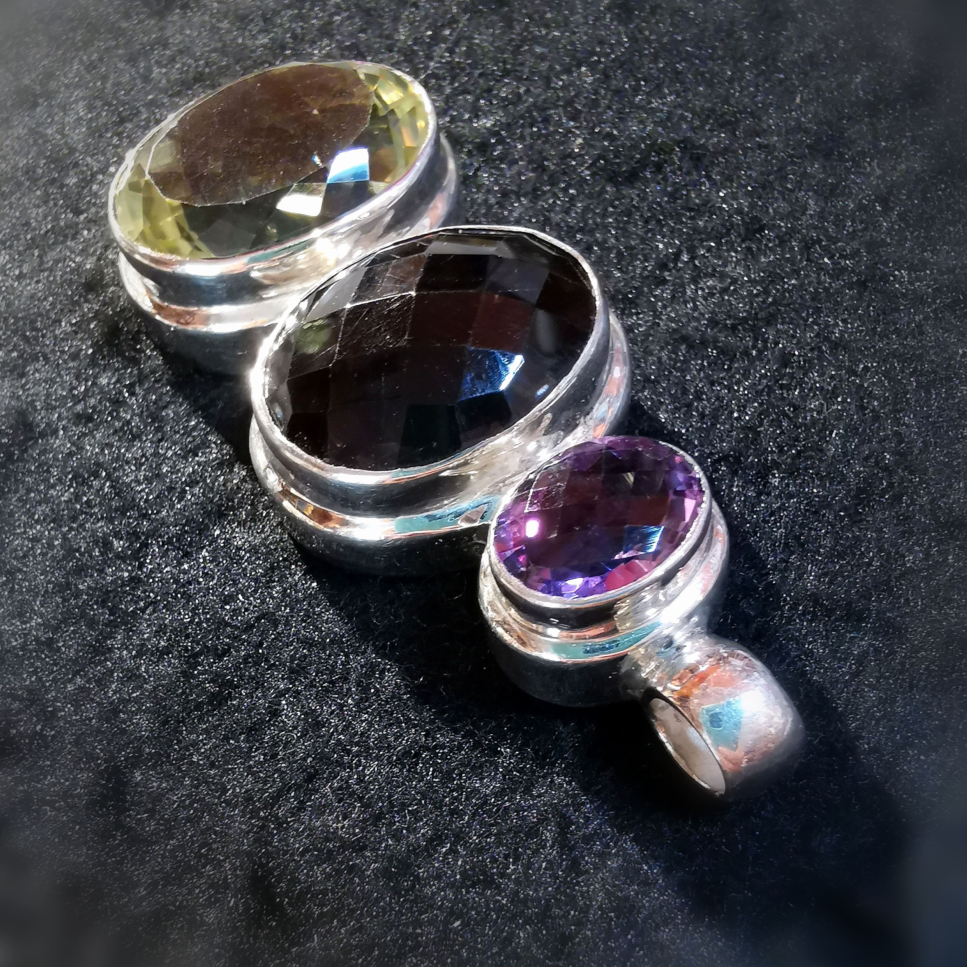edler Amethyst Rauchquarz Citrin Edelstein Heilstein Karma Anhänger XXL Sterlingsilber, geweiht - das Leben lieben