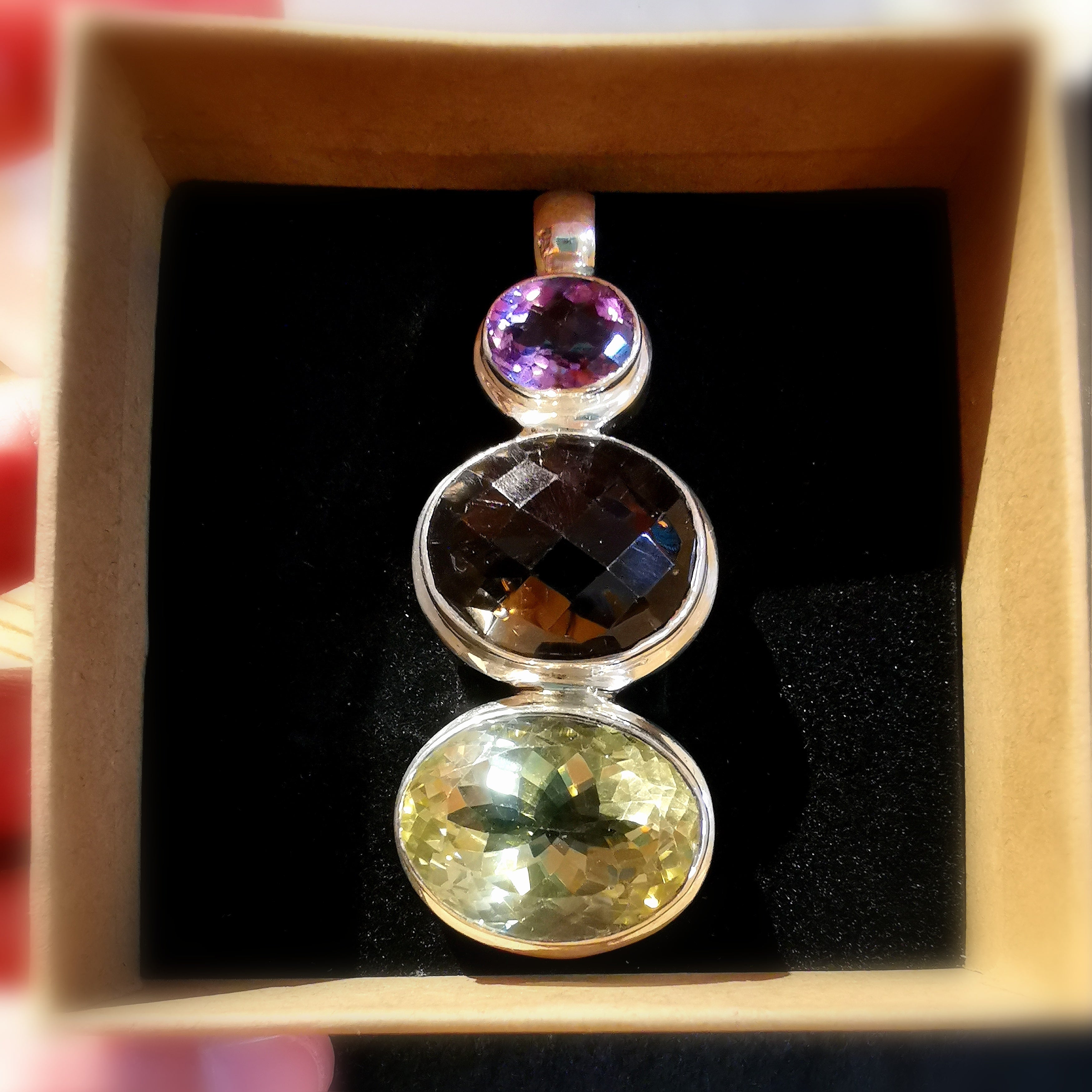 edler Amethyst Rauchquarz Citrin Edelstein Heilstein Karma Anhänger XXL Sterlingsilber, geweiht - das Leben lieben