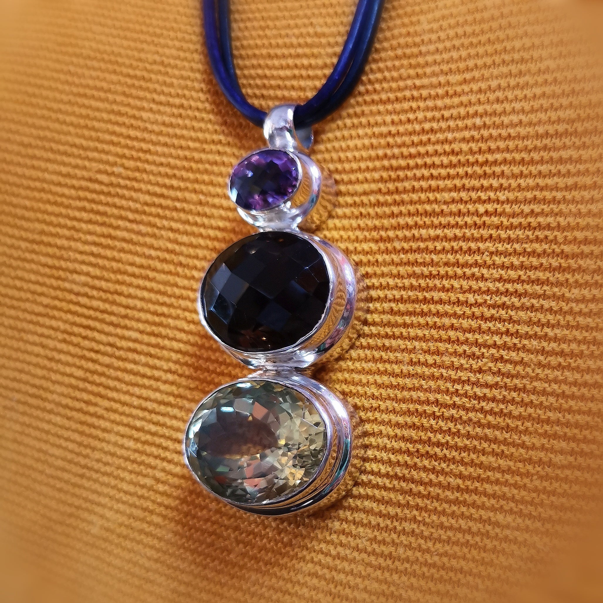 edler Amethyst Rauchquarz Citrin Edelstein Heilstein Karma Anhänger XXL Sterlingsilber, geweiht - das Leben lieben