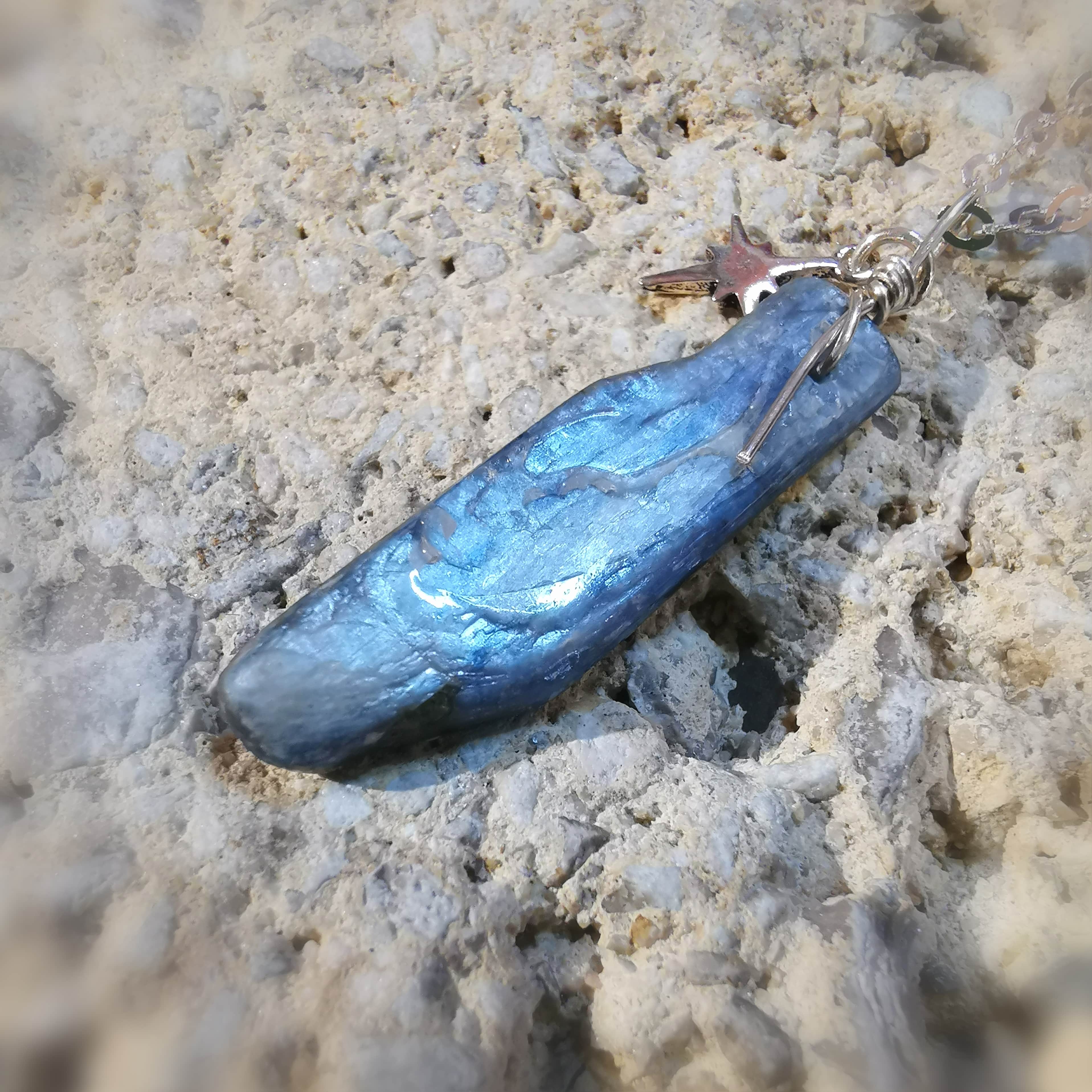 Nepal Disthen Polarstern Edelstein Heilstein Karma Kette 45 cm - Gelassenheit