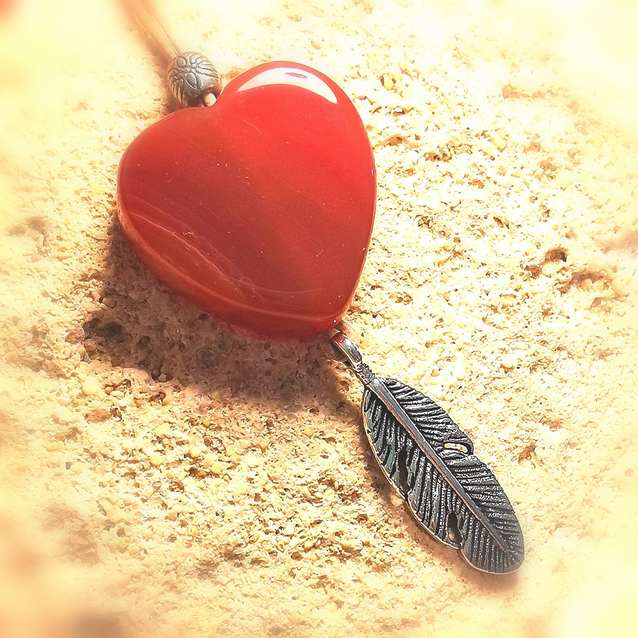 Karneol Herz Glücksachat Edelstein Heilstein Engel Feder Karma Kette, edler Hippie Chakra Schmuck, Liebe und Freude, samaki