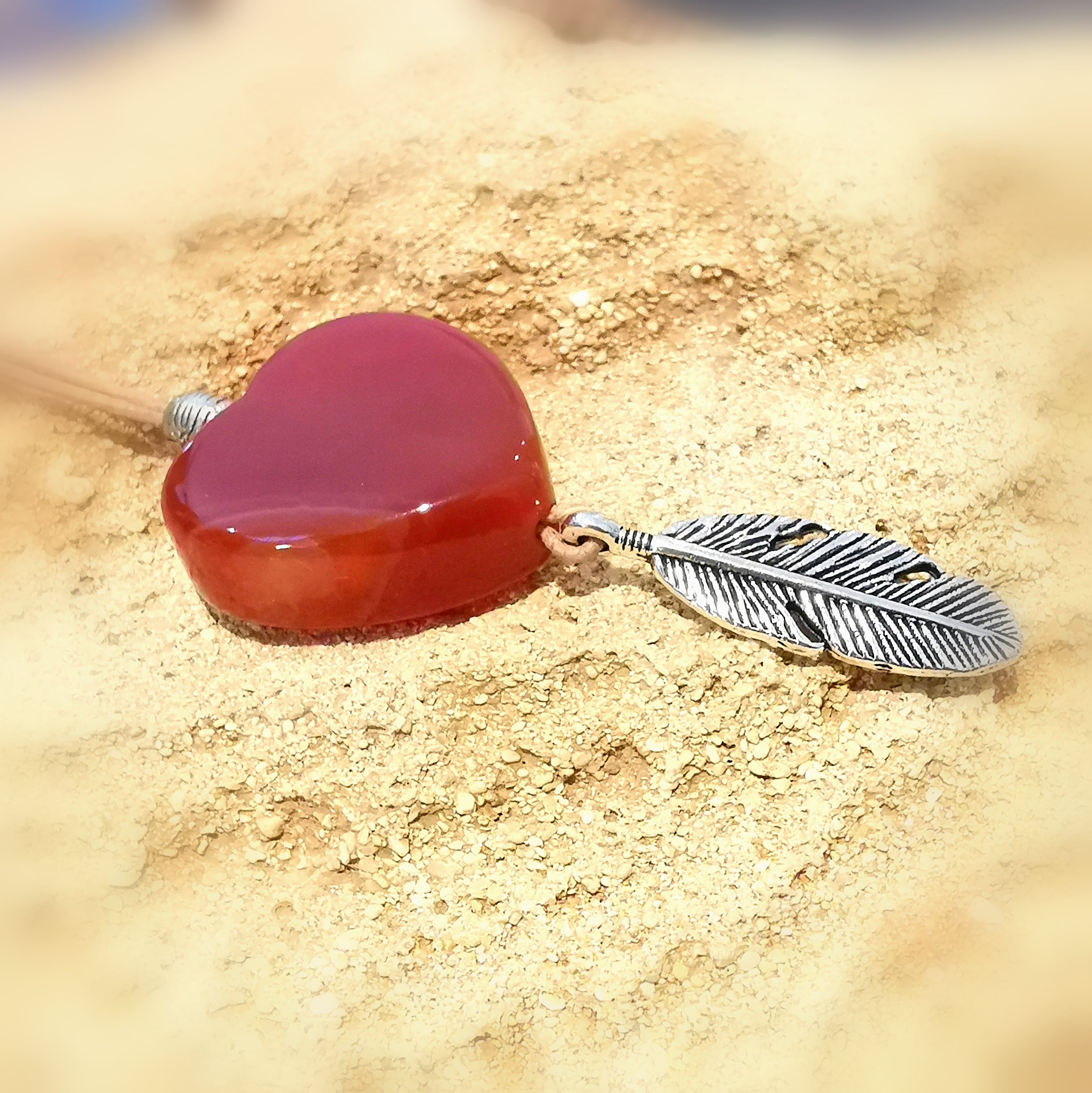 Karneol Herz Glücksachat Edelstein Heilstein Engel Feder Karma Kette, edler Hippie Chakra Schmuck, Liebe und Freude, samaki