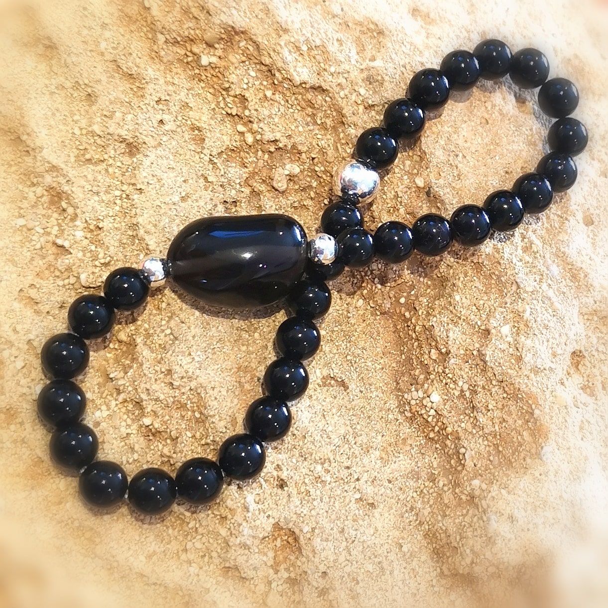 Turmalin Apachenträne Obsidian Karma Edelstein Heilstein Armband, 20,2 cm XL, Lebenskraft und Ausdauer