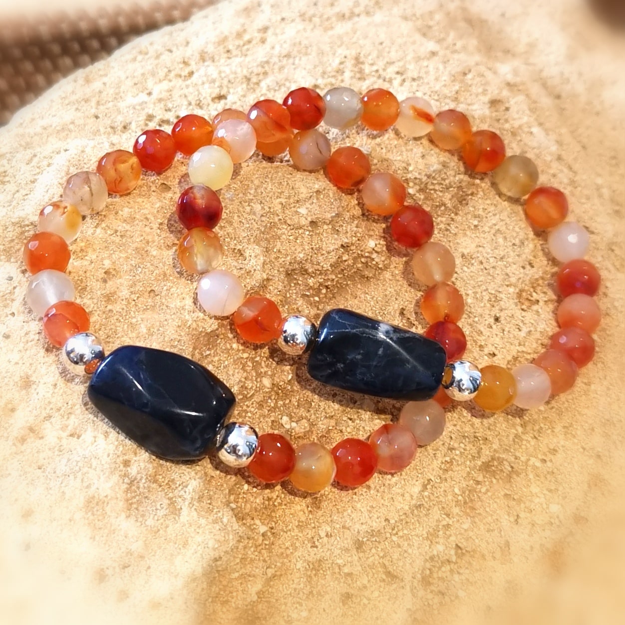 Carneol Glücksachat Sodalith Karma Edelstein Heilstein Armband, Chakra Aura Schmuck, Harmonie
