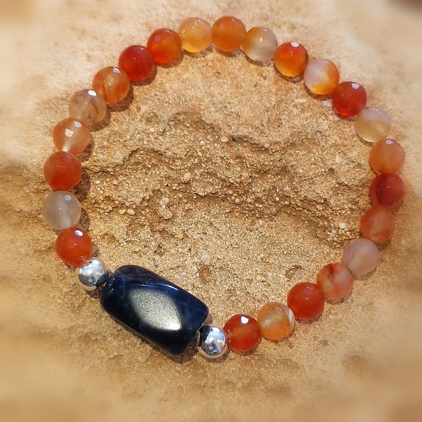 Carneol Glücksachat Sodalith Karma Edelstein Armband, Chakra Aura Schmuck, im Gleichgewicht, samaki mallorca