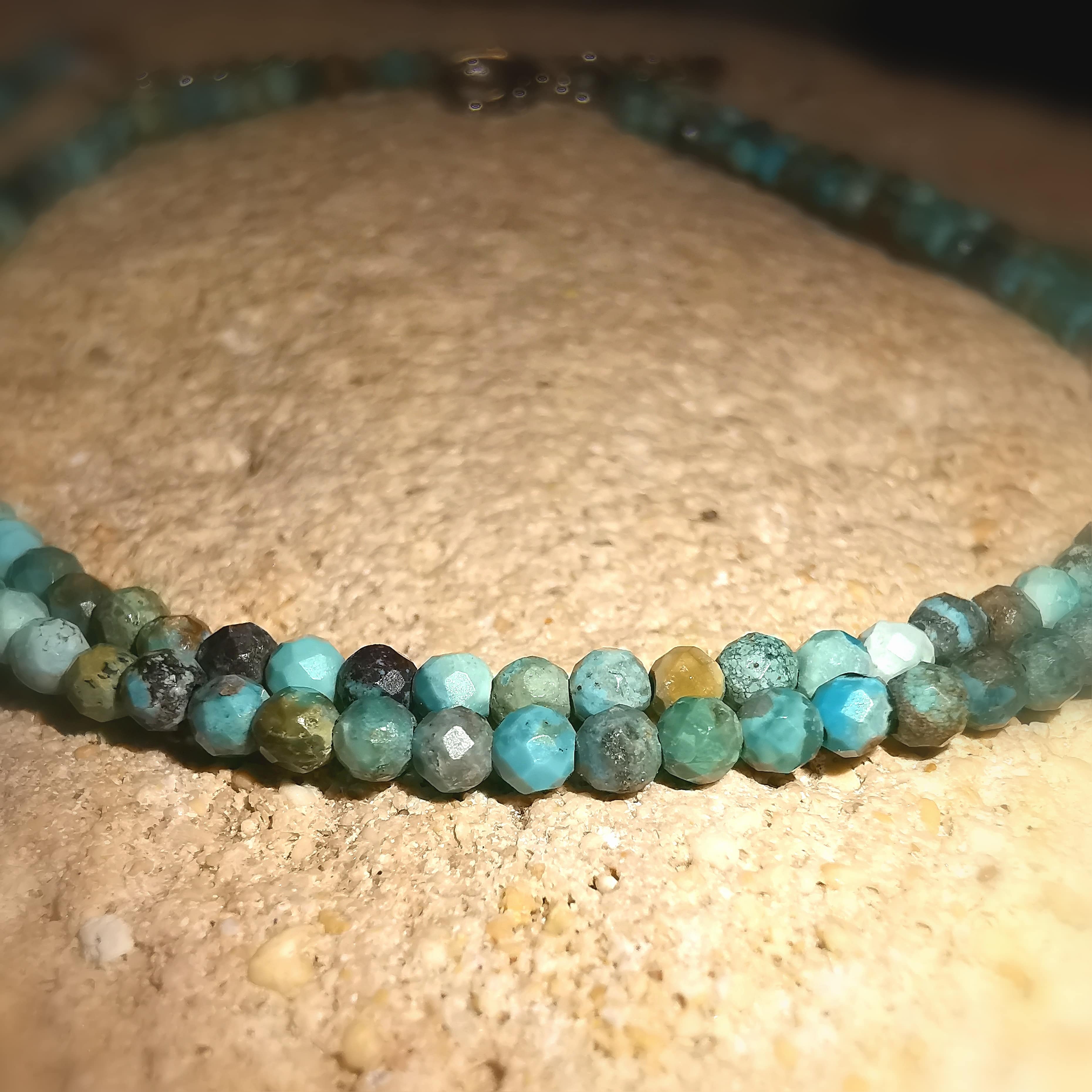 Türkis Natural, Echt Türkis Karma Edelstein Heilstein Kette, 2 mm filigran, Freiheit und Freude