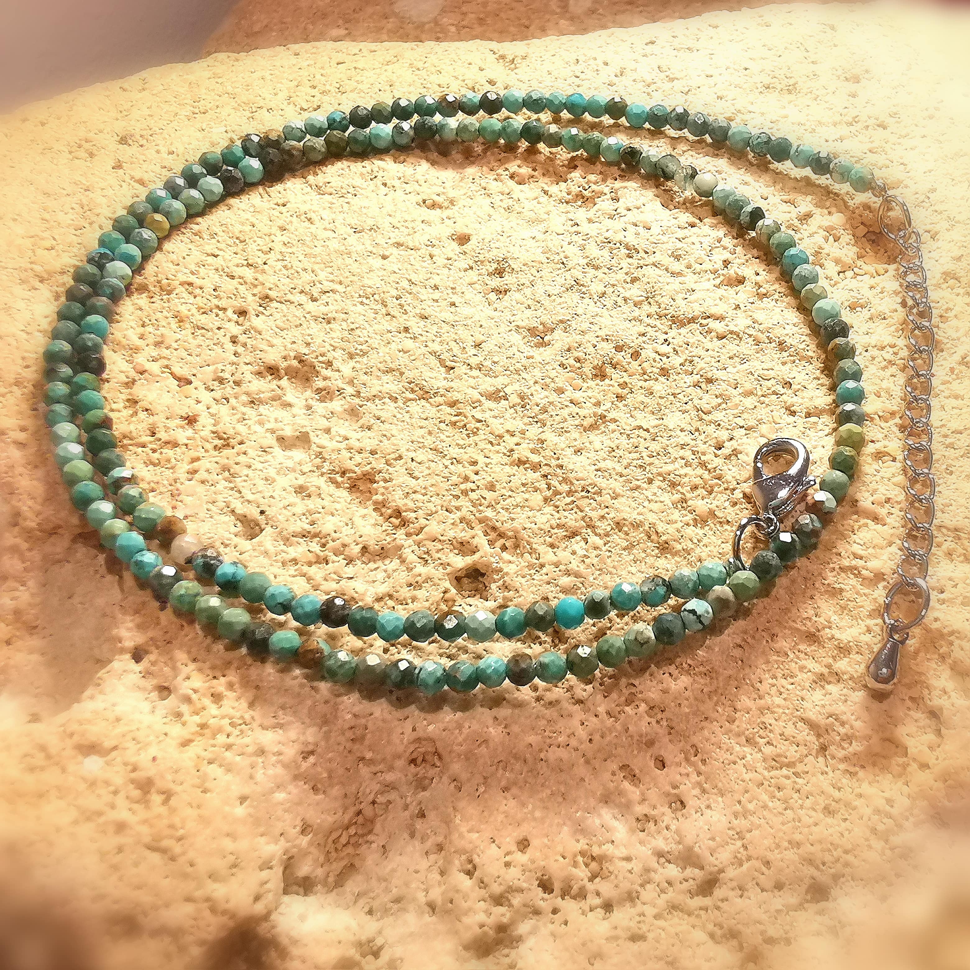 Türkis Natural, Echt Türkis Karma Edelstein Heilstein Kette, 2 mm filigran, Freiheit und Freude