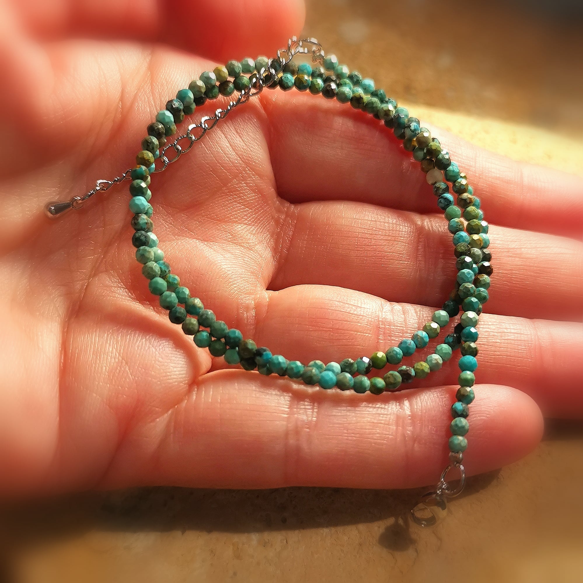 Türkis Natural, Echt Türkis Karma Edelstein Heilstein Kette, 2 mm filigran, Freiheit und Freude