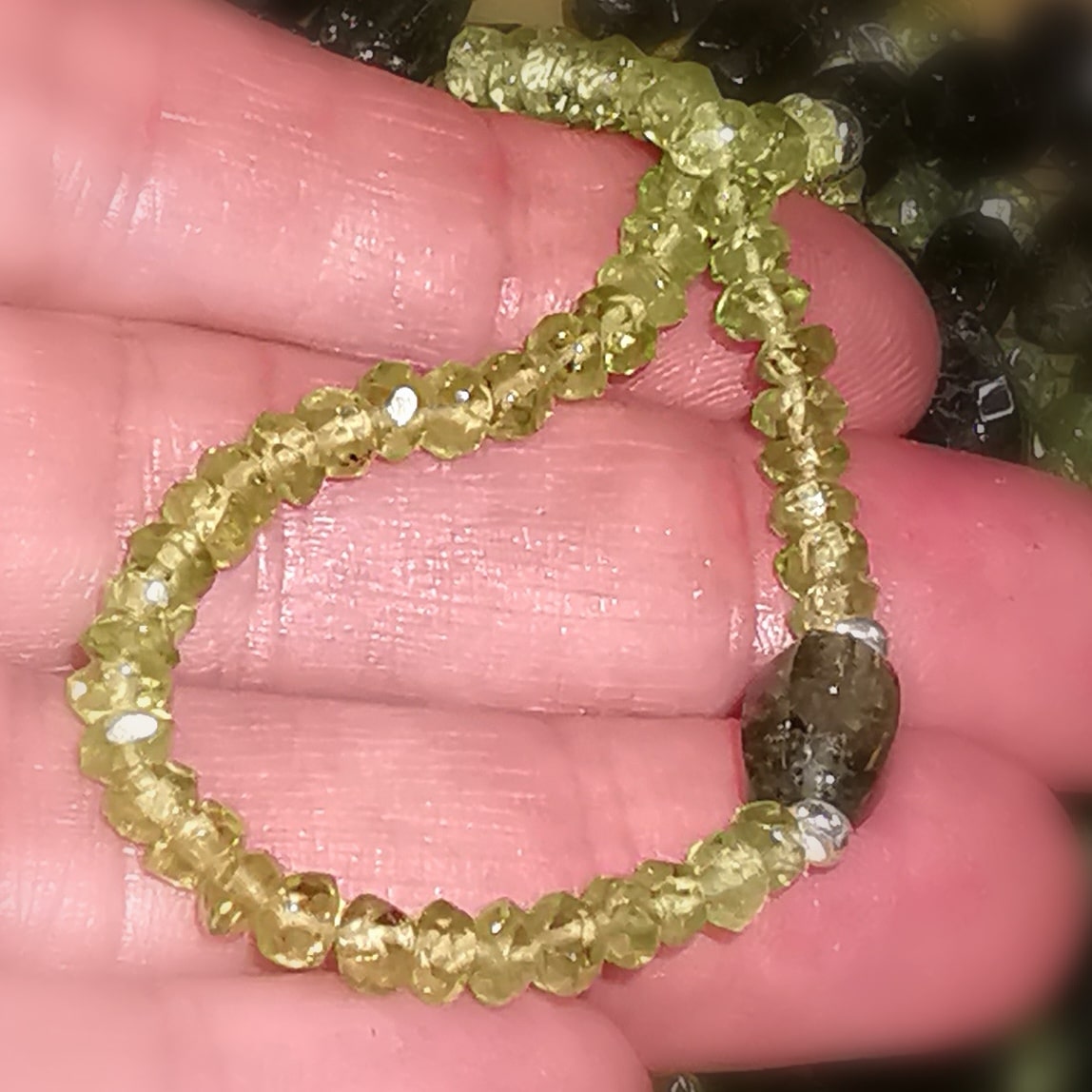Olivin Peridot Lanzarote Edelstein Karma Armband mit grünem Turmalin, AA Qualität, lichtvolle Wege