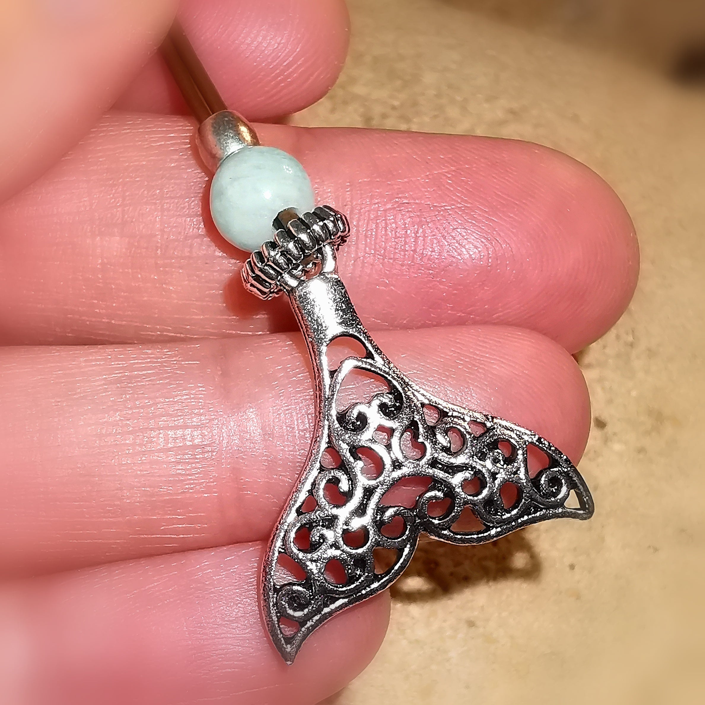 Walflosse Wal Krafttier Glücksbringer Karma Chakra Kette, frei sein, mit Amazonit Edelstein, an Leder