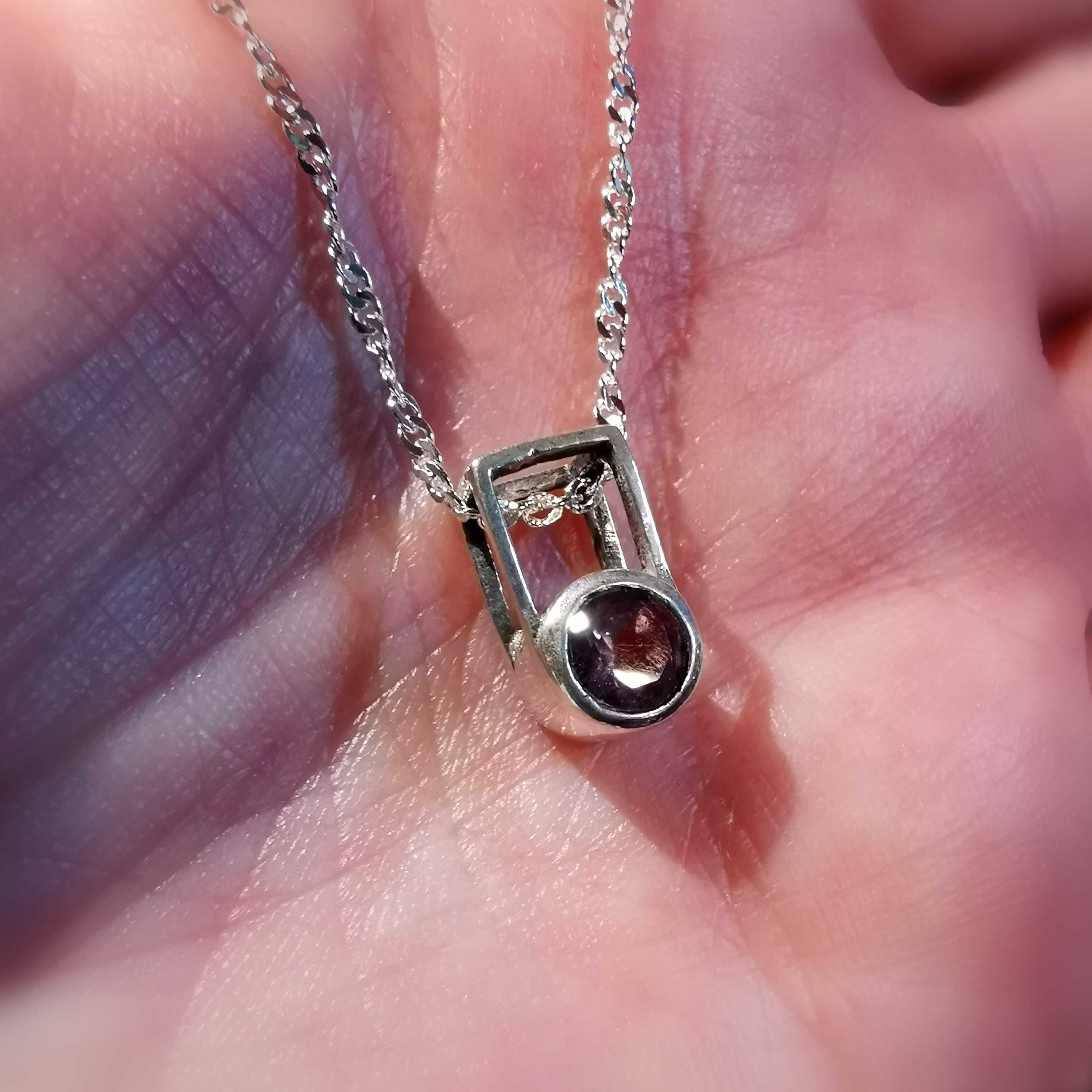 filigrane Amethyst Heilstein Edelstein Karma Kette Sterlingsilber 40 cm, geweiht - Vertrauen und Liebe