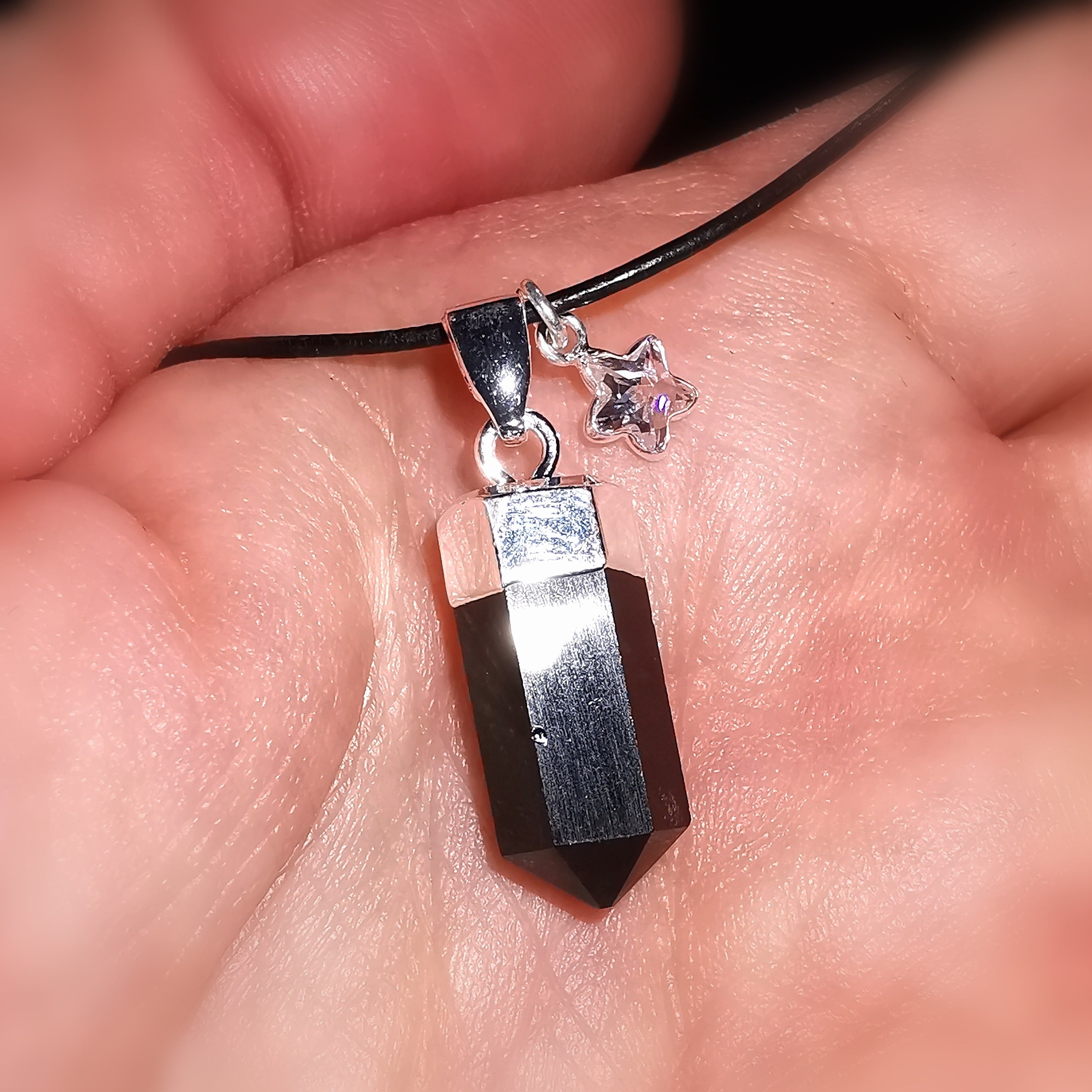 Obsidian Drachenglas Spitze Seestern Edelstein Karma Kette, Schutz Talisman, Chakra Kettenset mit Leder