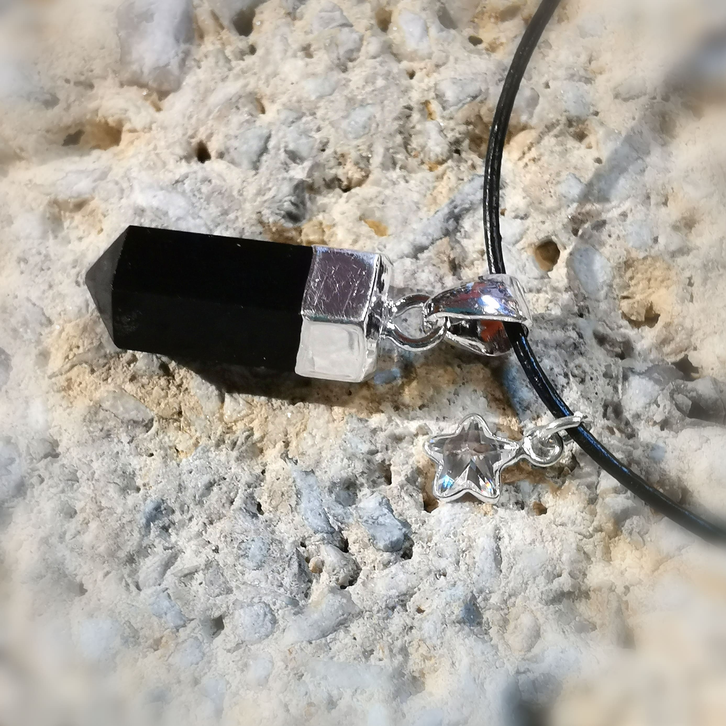 Obsidian Drachenglas Spitze Seestern Edelstein Karma Kette, Schutz Talisman, Chakra Kettenset mit Leder