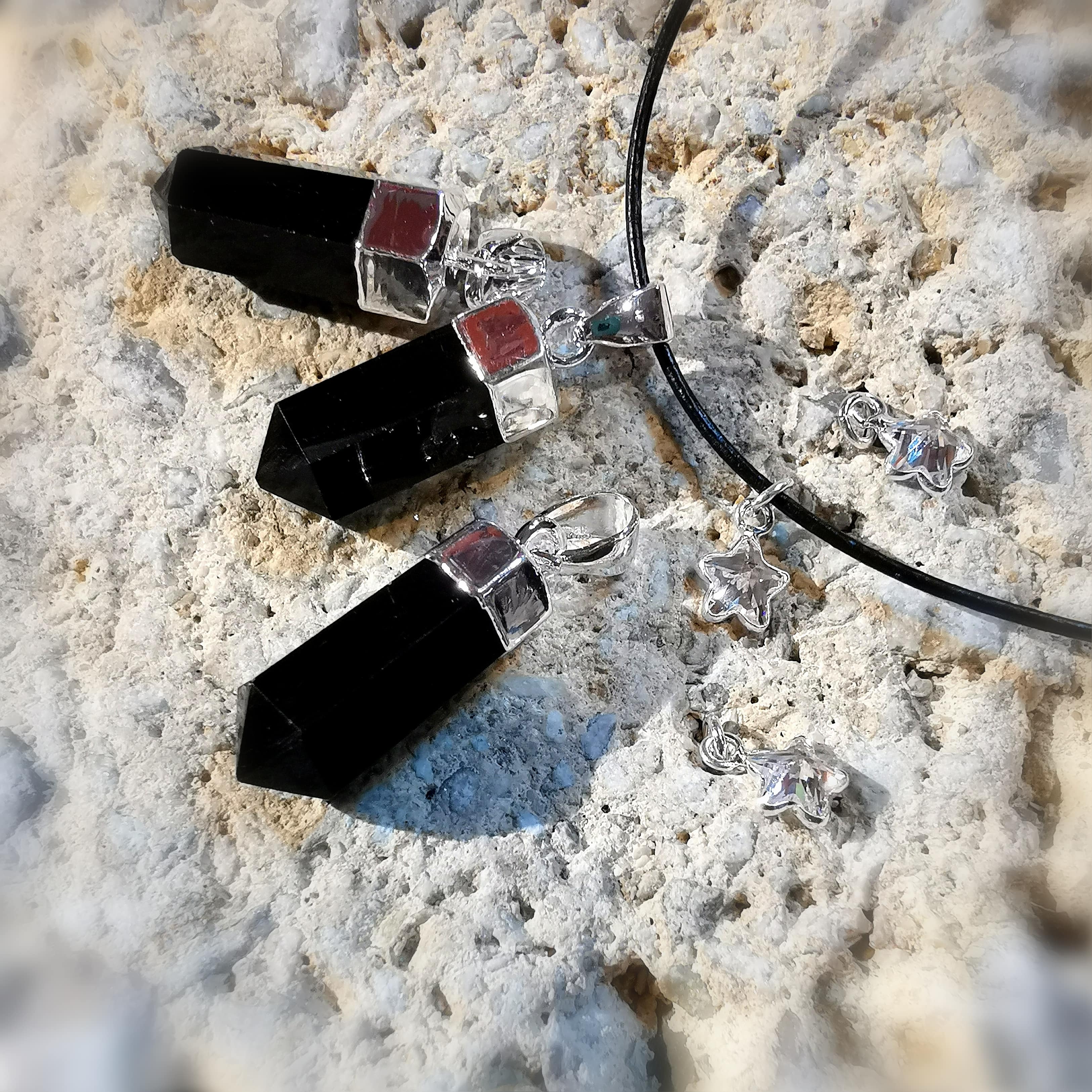 Obsidian Drachenglas Spitze Seestern Edelstein Karma Kette, Schutz Talisman, Chakra Kettenset mit Leder