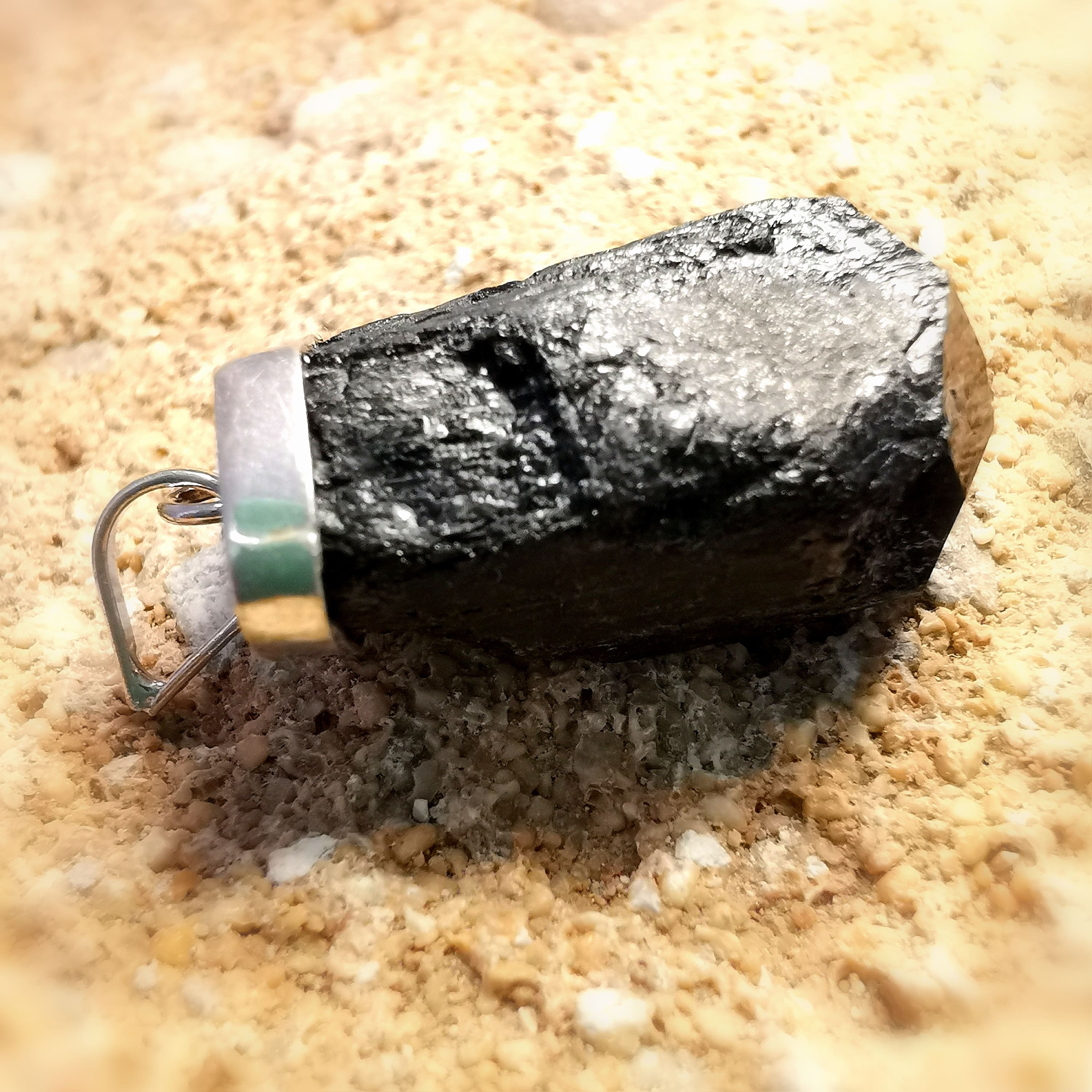 Turmalin Edelstein Sterlingsilber Stab Anhänger, schwarze Natur Heilstein Spitze, Schutz und Kraft