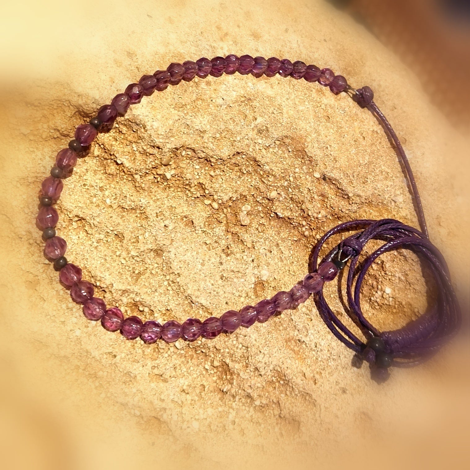 Amethyst Hippie Edelstein Karma Kette und Wickel Armband - Harmonie in Beziehungen