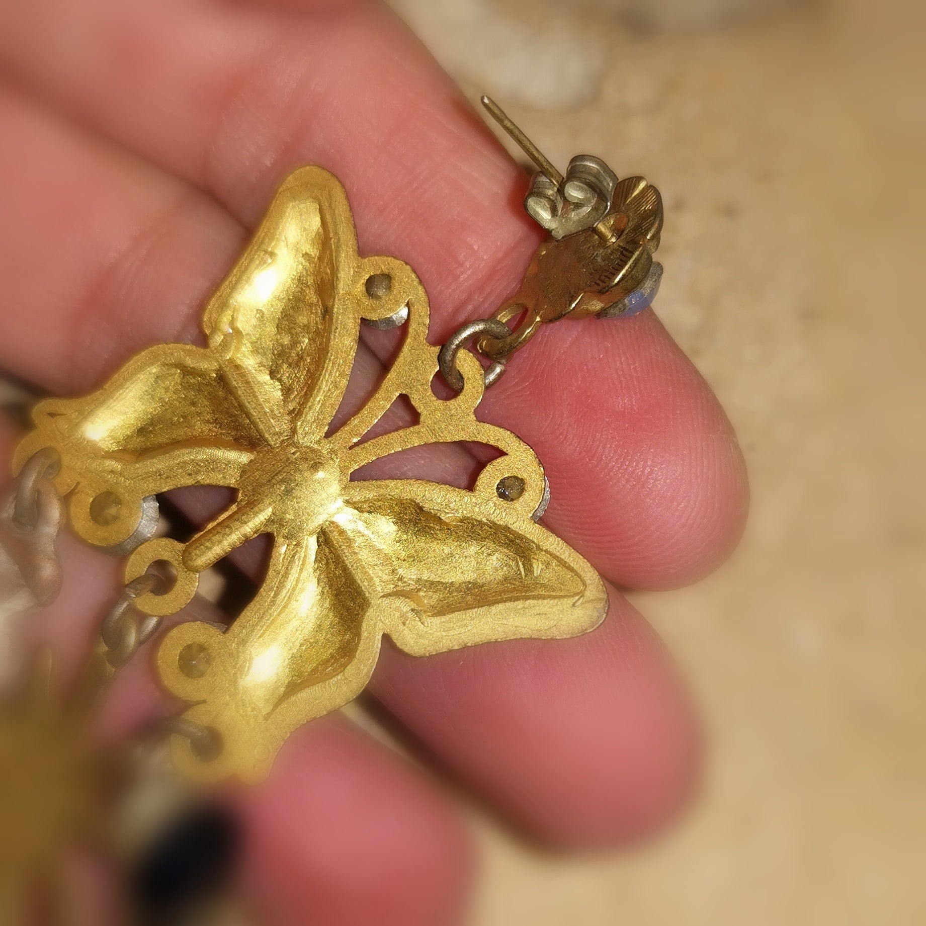 Schmetterling Design Ohrringe Vintage Hippie Ohrstecker XL Länge herrlich üppig