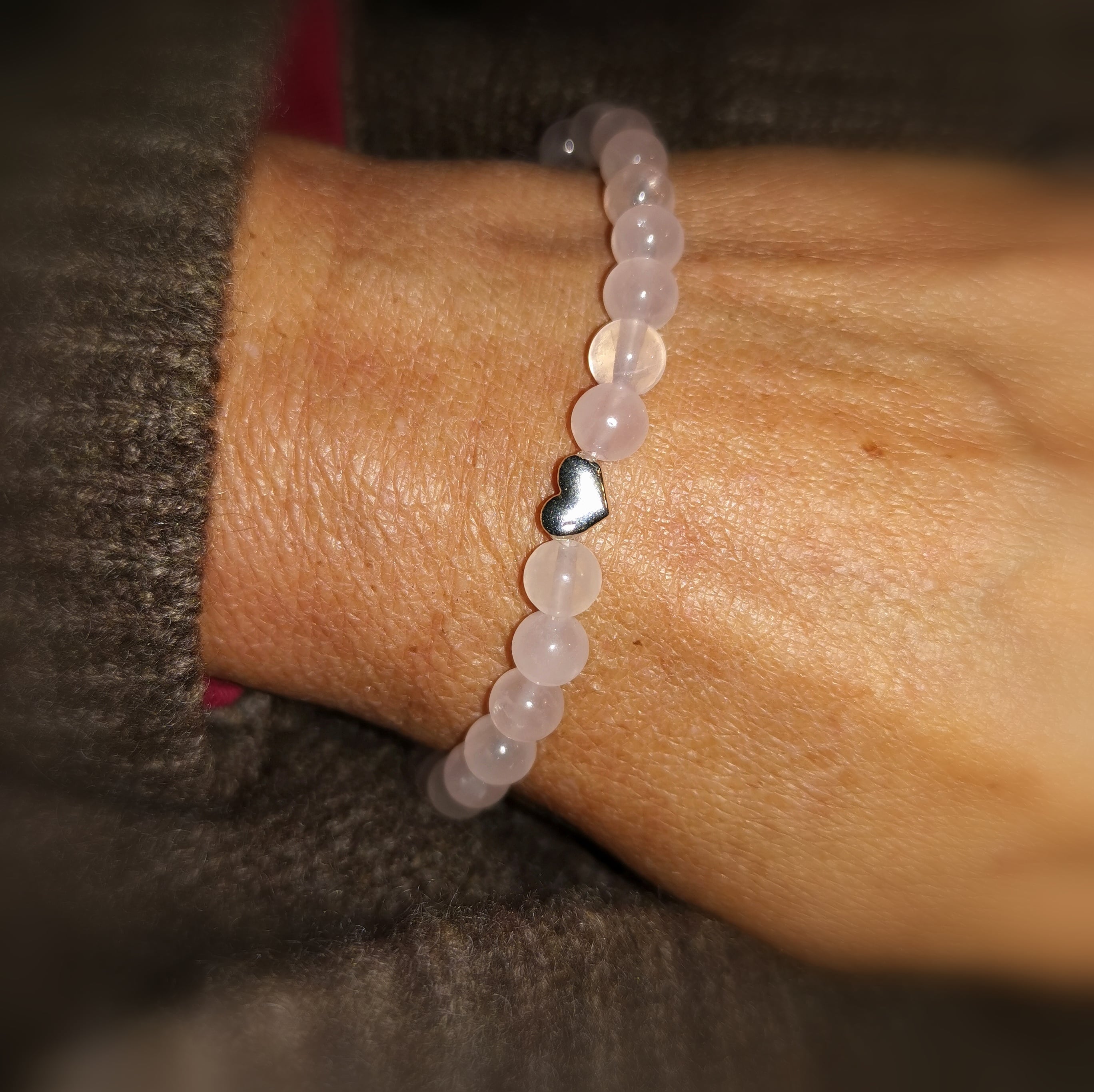 Rosenquarz Herz Karma Edelstein Heilstein Armband, wellness Herzchakra Schmuck, Liebe