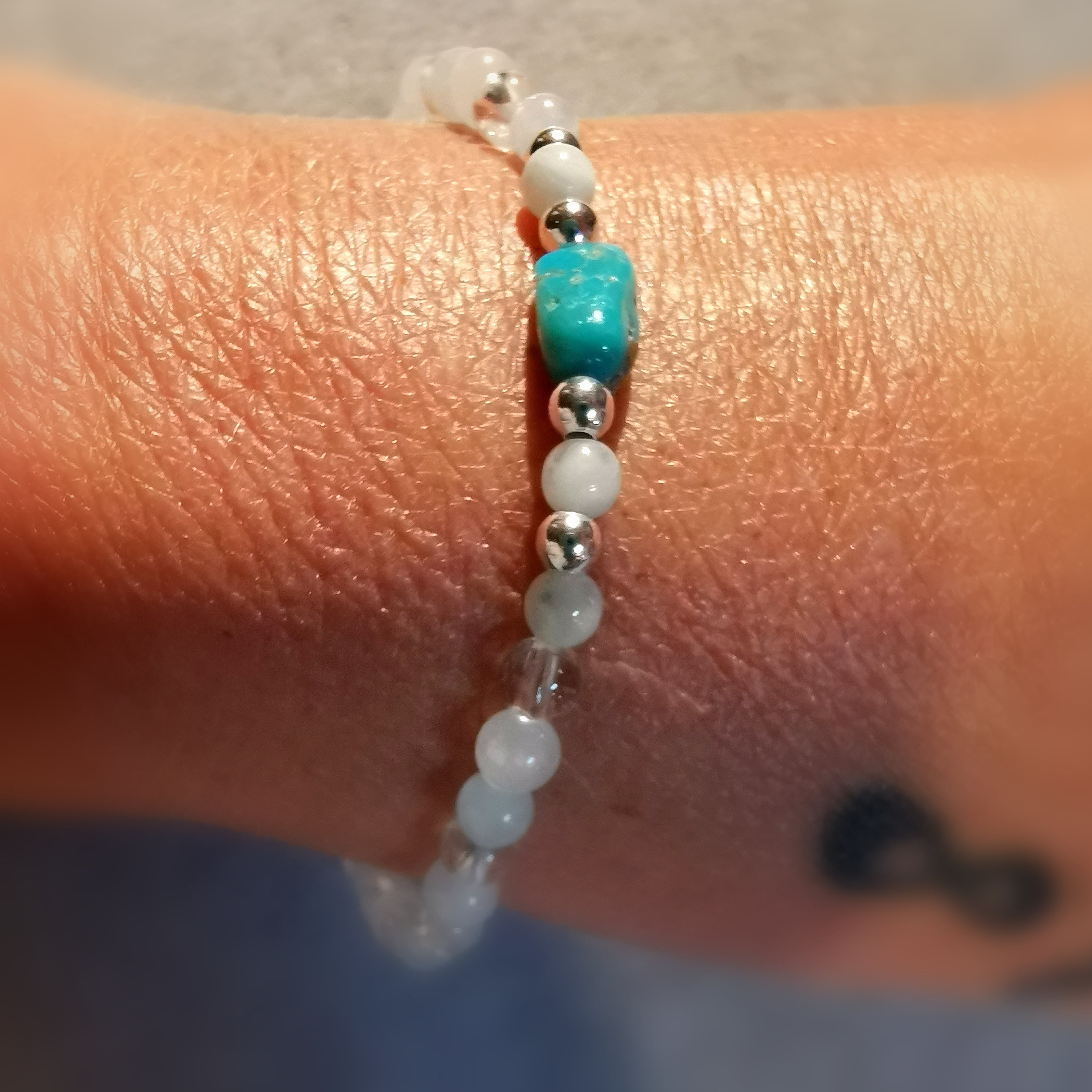 Aquamarin Türkis Bergkristall Karma Edelstein Armband, Chakra Aura Reinigung, #befreiend