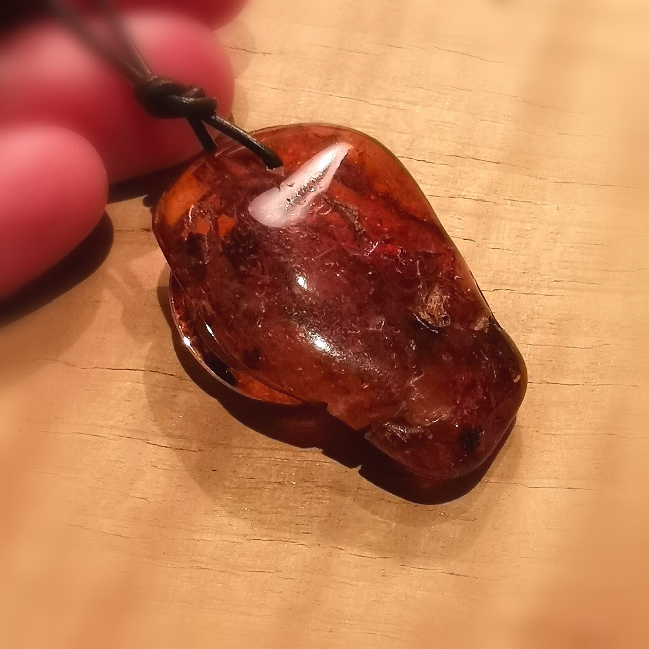 Lebensbaum Bernstein Edelstein Karma Kette an Leder, Heilstein Schmuck, lichtvoller Weg