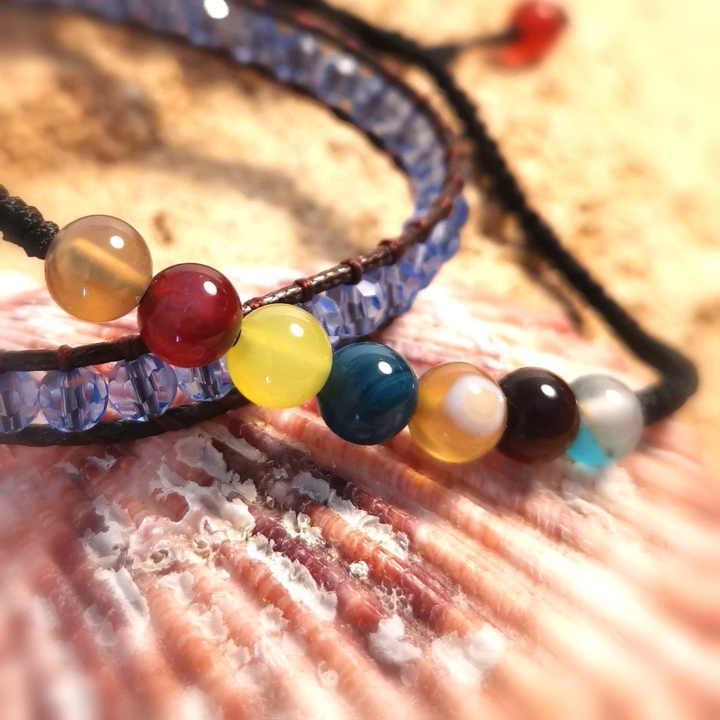 Lust auf Sommer Armband Set, blau bunt, Glücksarmband Edelsteine und Kristall, Hippie Schmuck