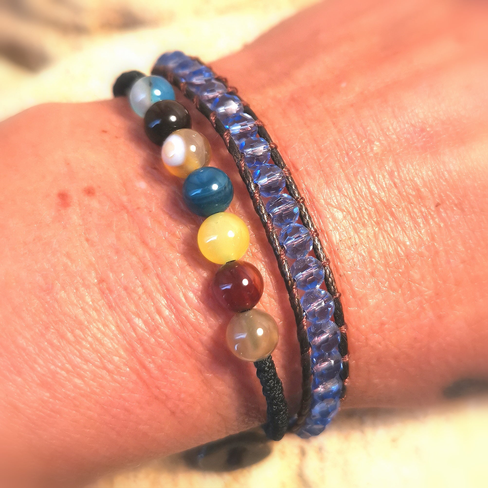 Lust auf Sommer Armband Set, blau bunt, Glücksarmband Edelsteine und Kristall, Hippie Schmuck