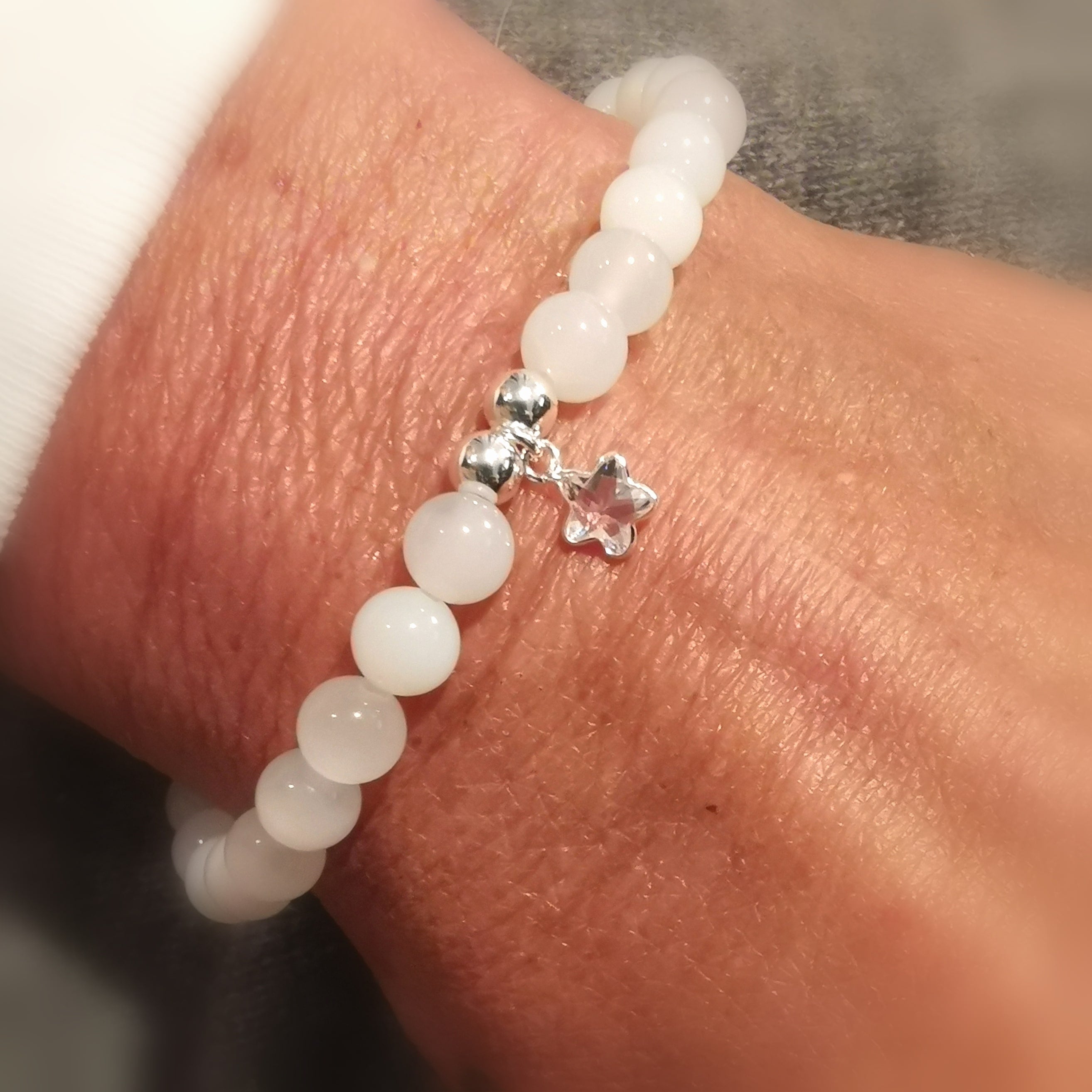 Opalith Zirkon Heilstein Edelstein Karma Armband, Krafttierschmuck Seestern, Licht - Liebe - Wunder