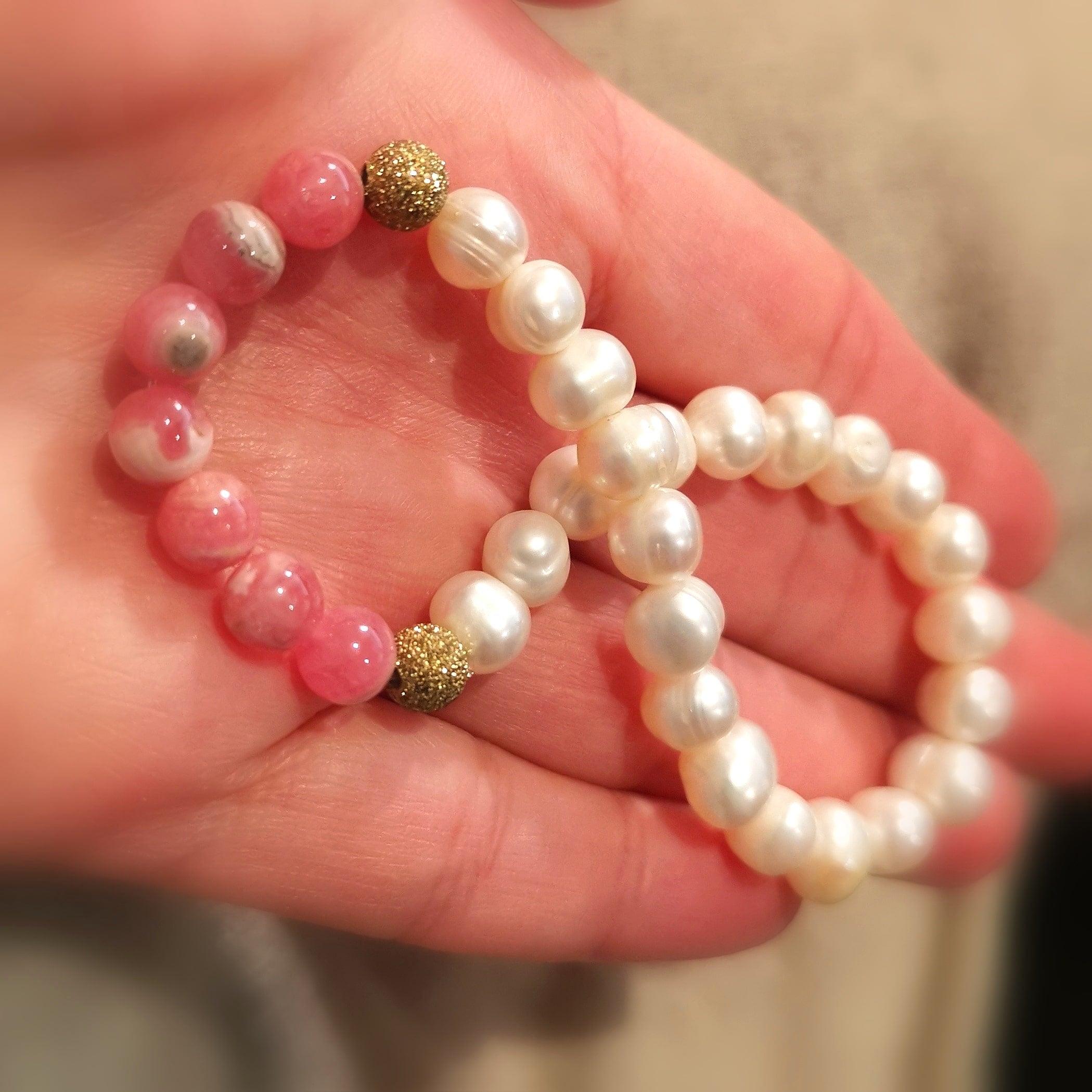 Perle Rhodochrosit Edelstein Heilstein Karma Armband, geweiht, Schönheit und Herzenstiefe