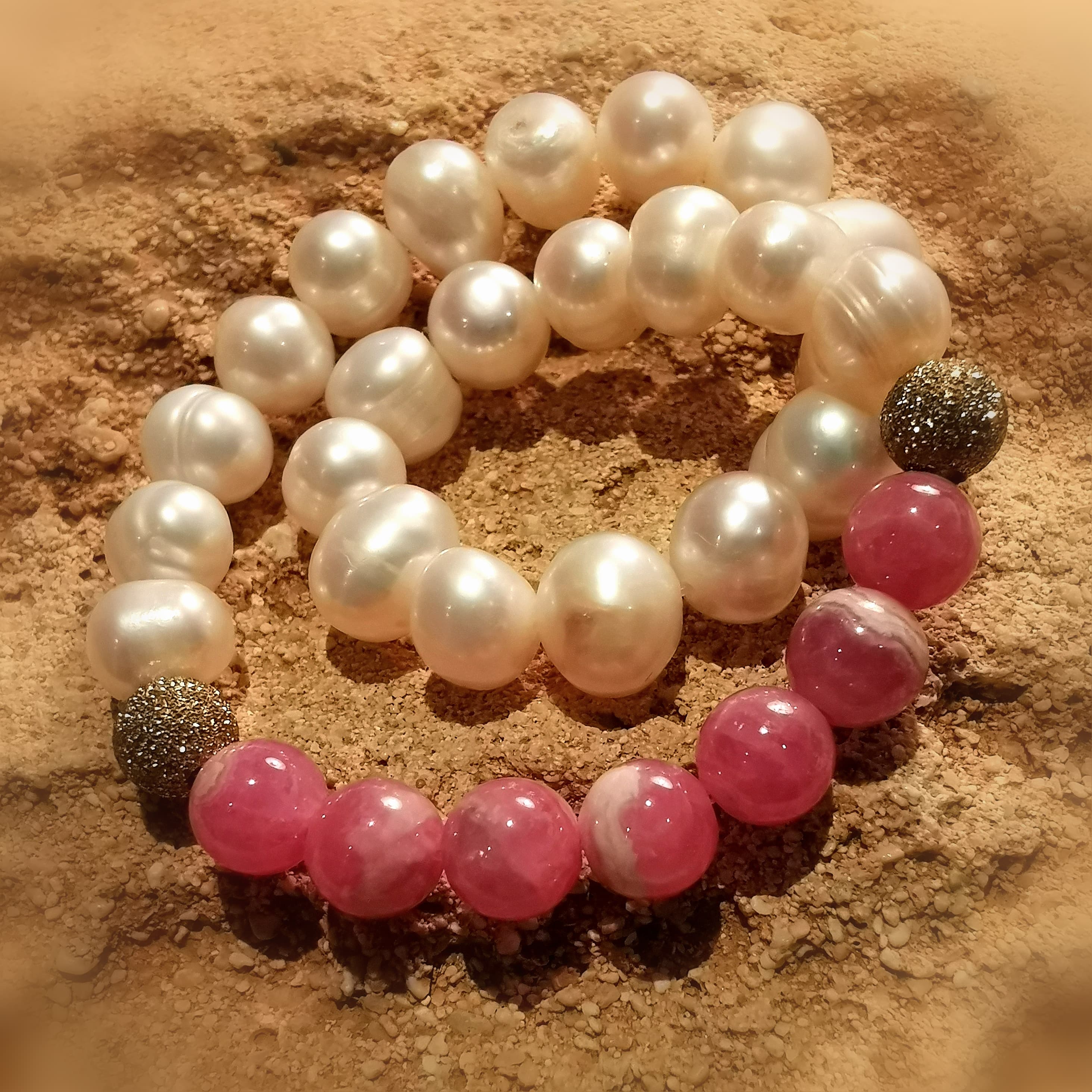 Perle Rhodochrosit Edelstein Heilstein Karma Armband, geweiht, Schönheit und Herzenstiefe
