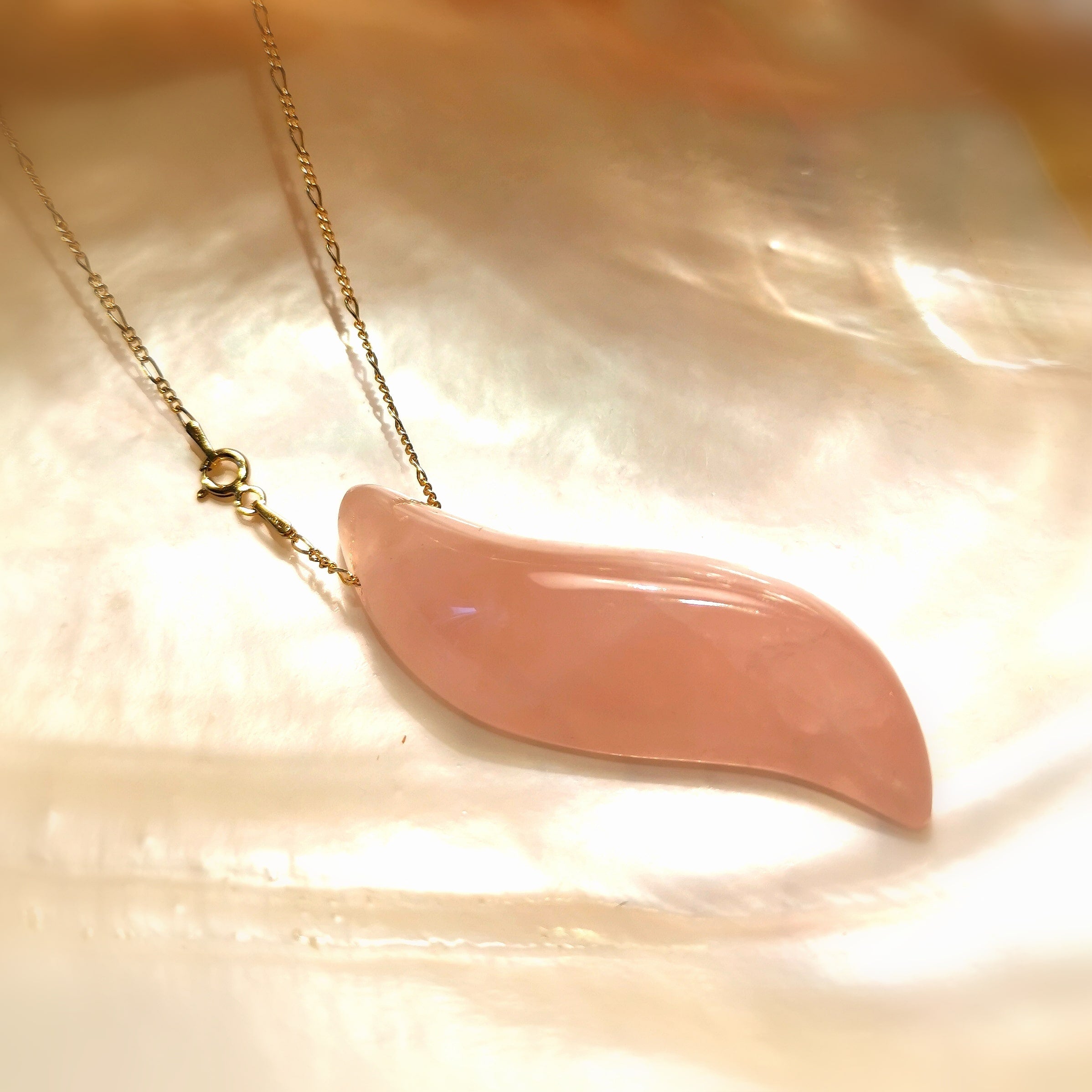 Rosenquarz Edelstein Heilstein Karma Kette, 60 cm, Rosa Gold, glückliches Herz, Harmonie