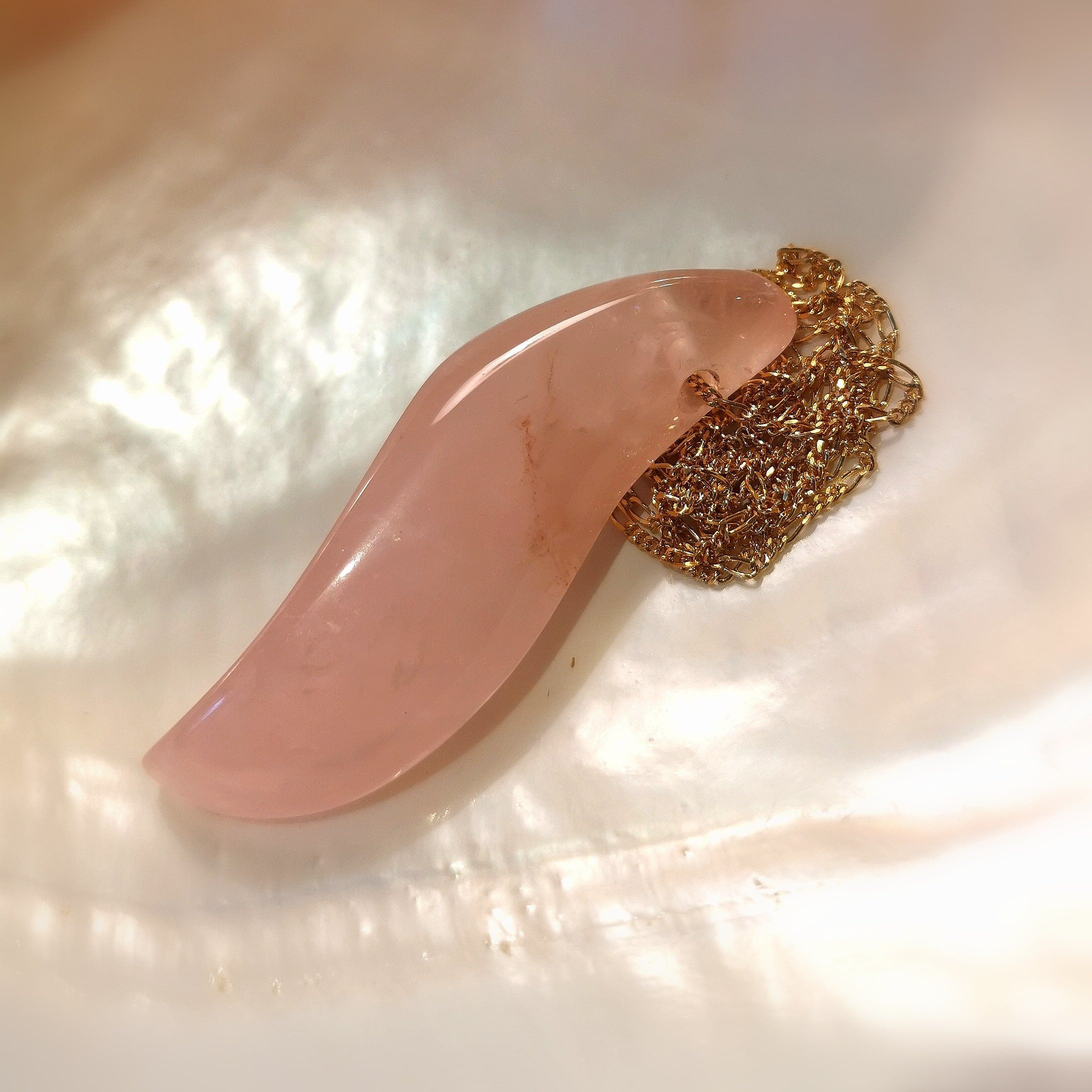 Rosenquarz Edelstein Heilstein Karma Kette, 60 cm, Rosa Gold, glückliches Herz, Harmonie