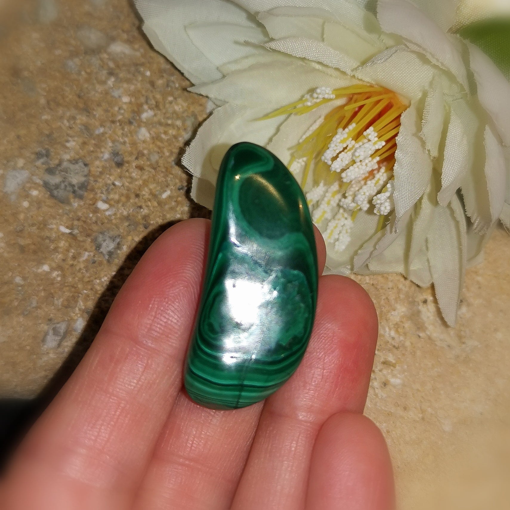 Zirkon Heilstein Edelstein Armband, 2 mm, mit Malachit Handschmeichler, Geschenkset, liebevolle Akzeptanz