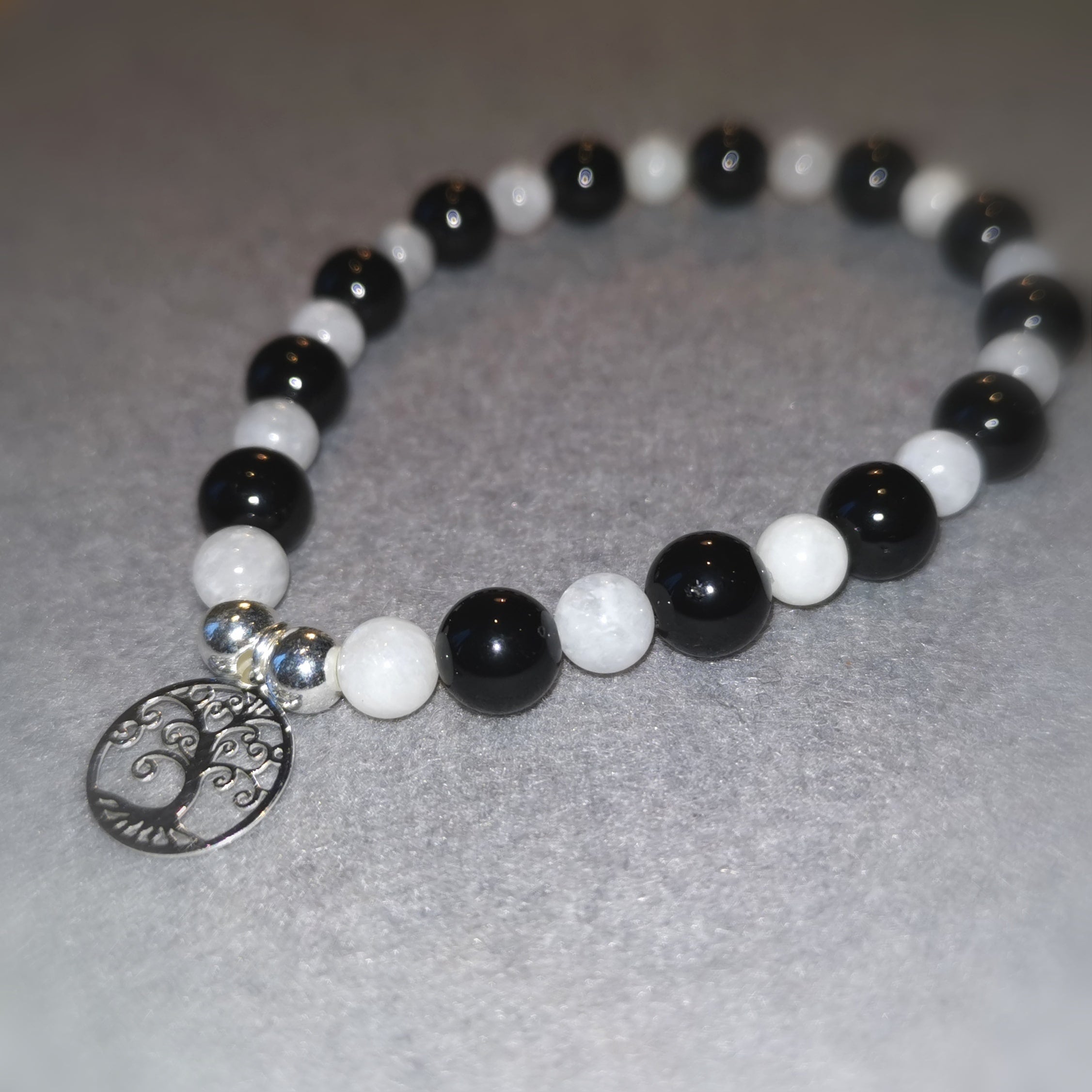 Turmalin Mondstein Karma Lebensbaum Edelstein Heilstein Armband, geweiht, Himmel und Erde
