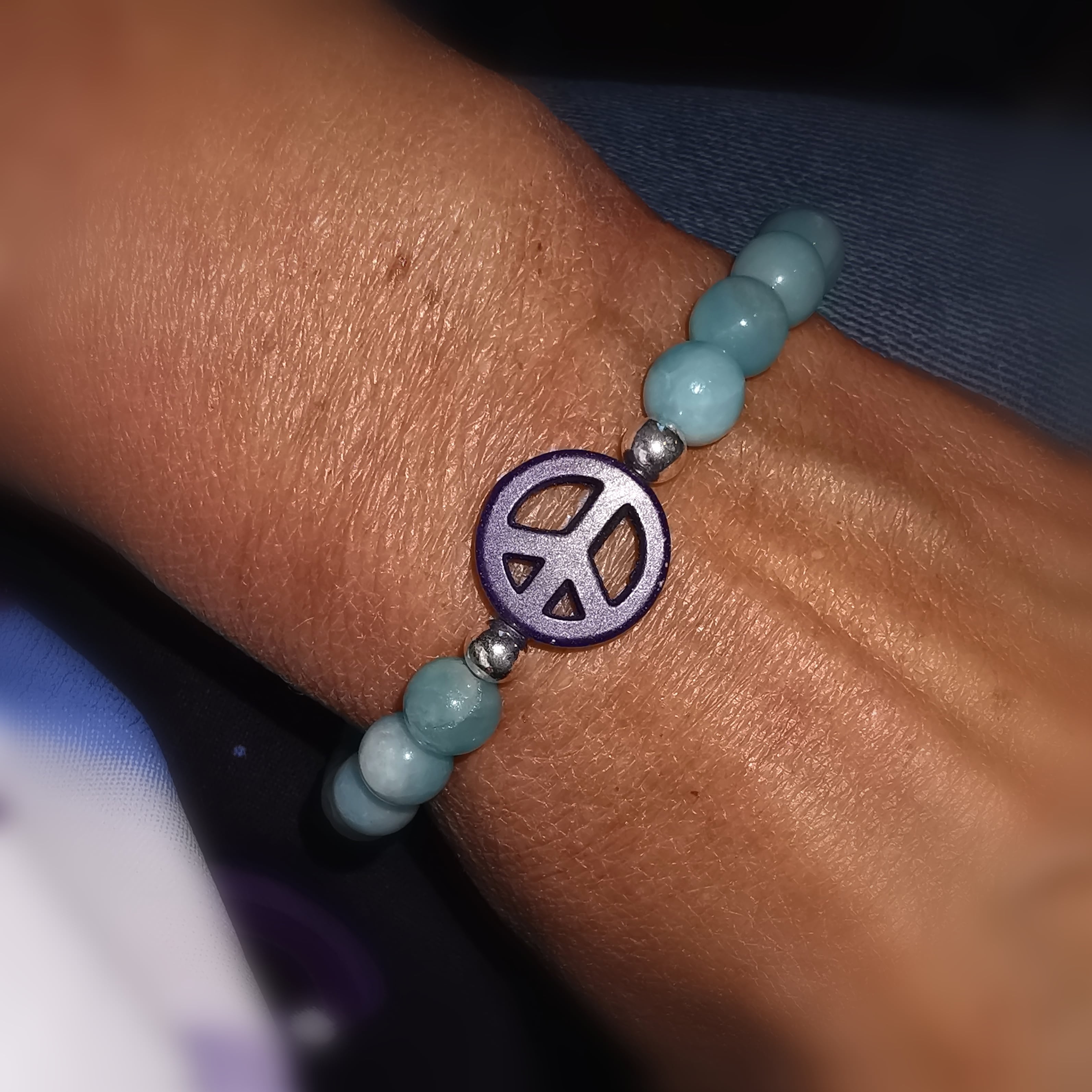 Amazonit Peace Edelstein Heilstein Karma Armband L/XL geweiht, Frieden und Fröhlichkeit