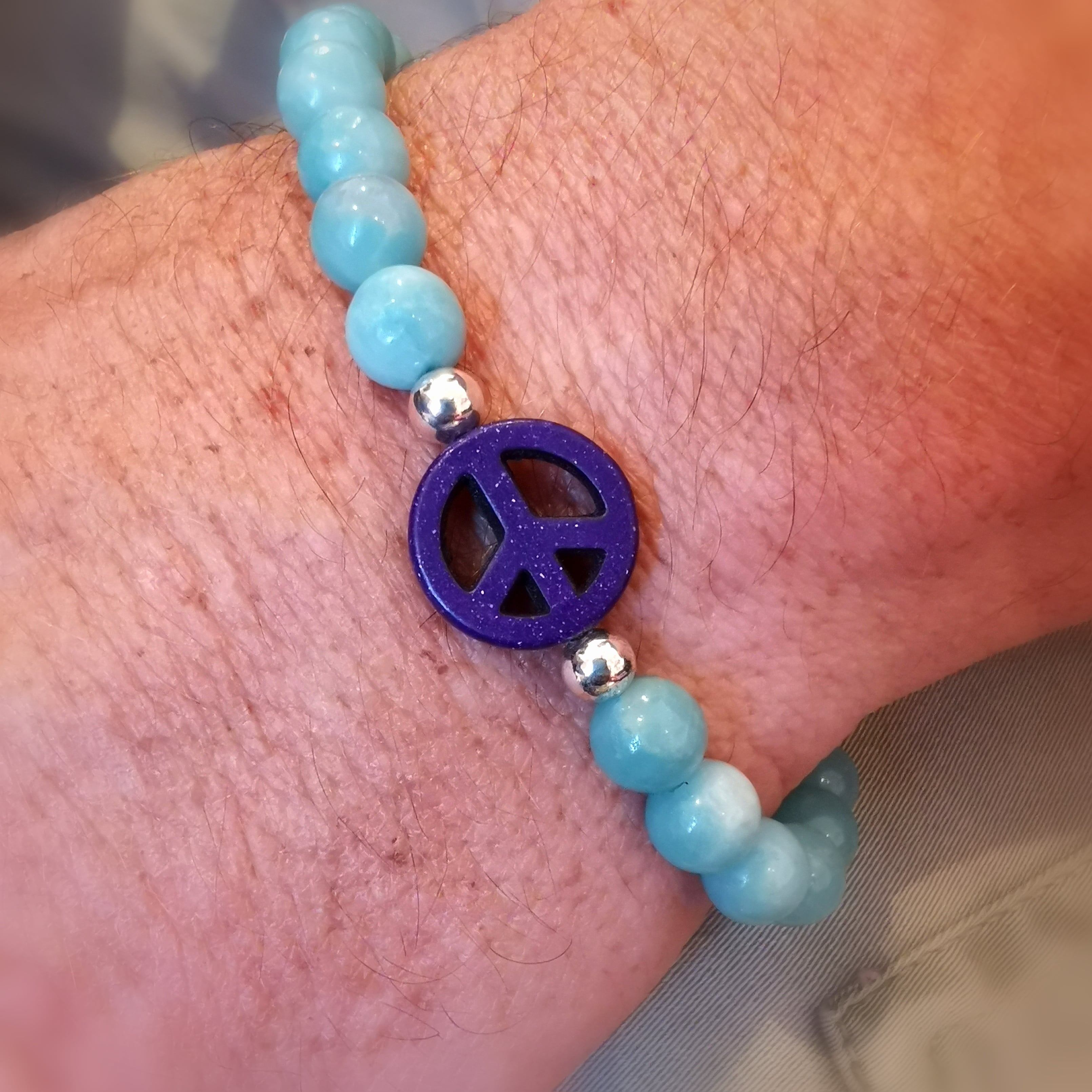 Amazonit Peace Edelstein Heilstein Karma Armband L/XL geweiht, Frieden und Fröhlichkeit