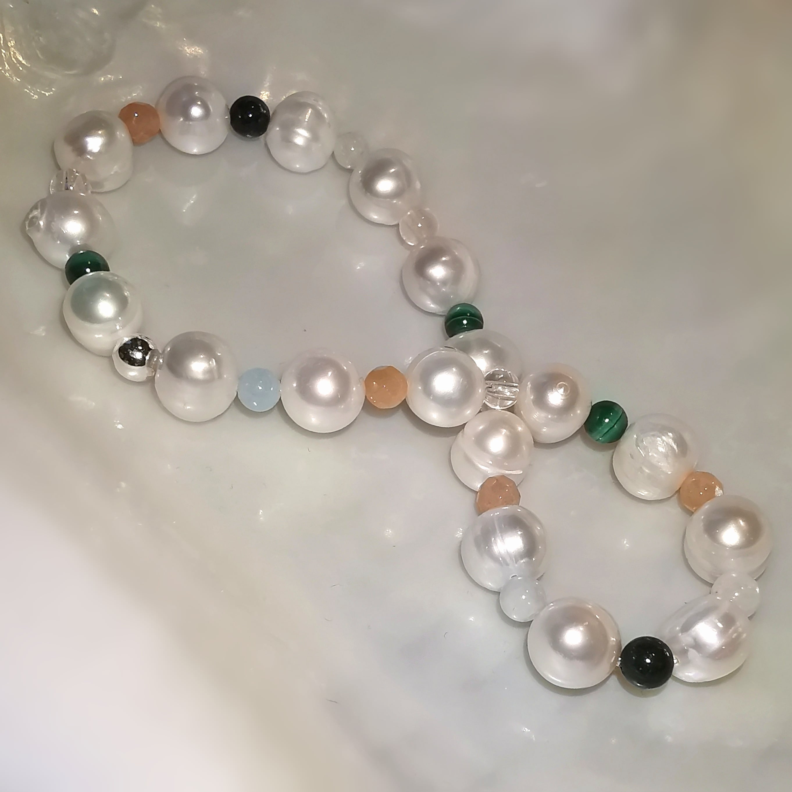 Perlen Edelstein Heilstein Mix Karma Schmuck Armband L/XL, geweiht - himmlische Leichtigkeit