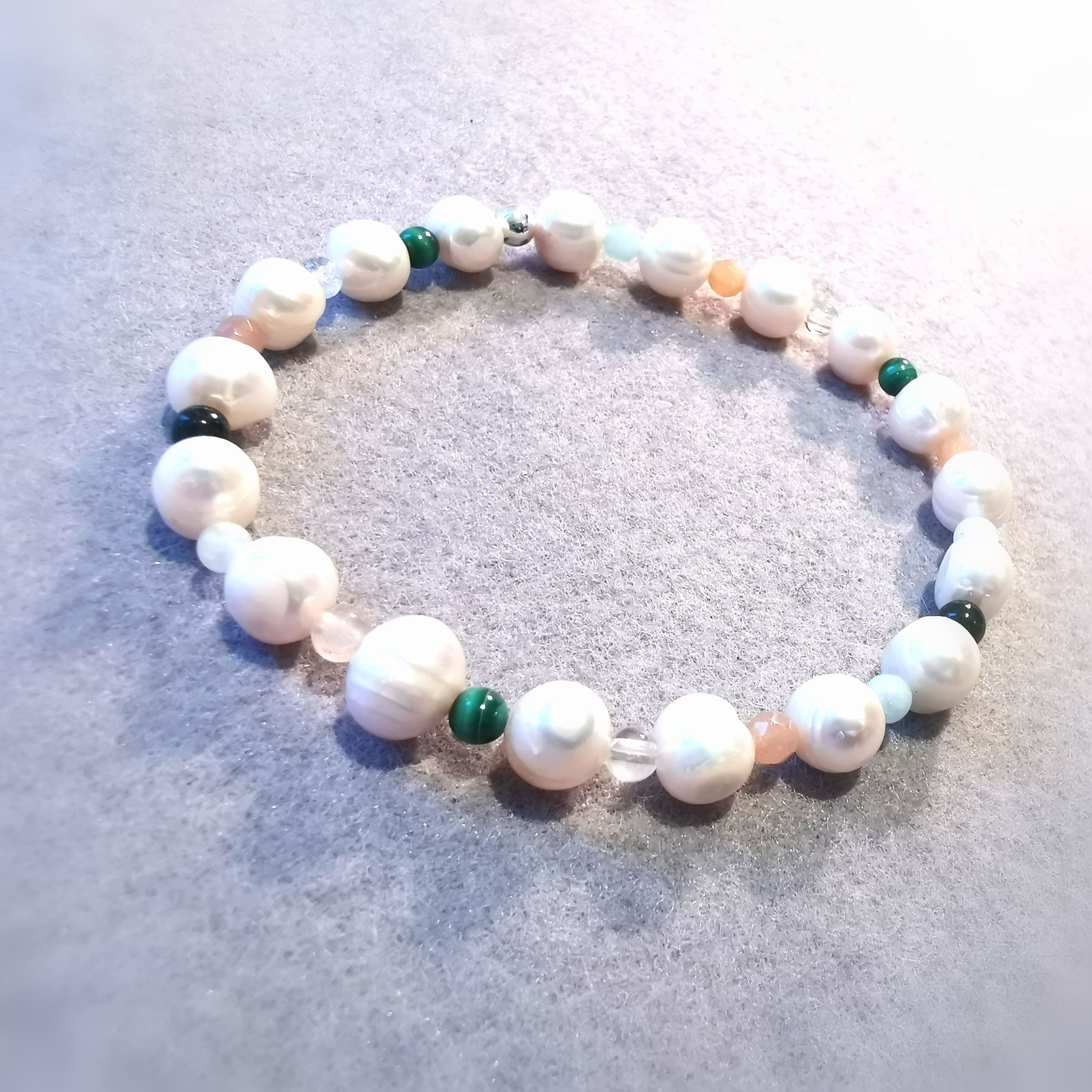 Perlen Edelstein Heilstein Mix Karma Schmuck Armband L/XL, geweiht - himmlische Leichtigkeit