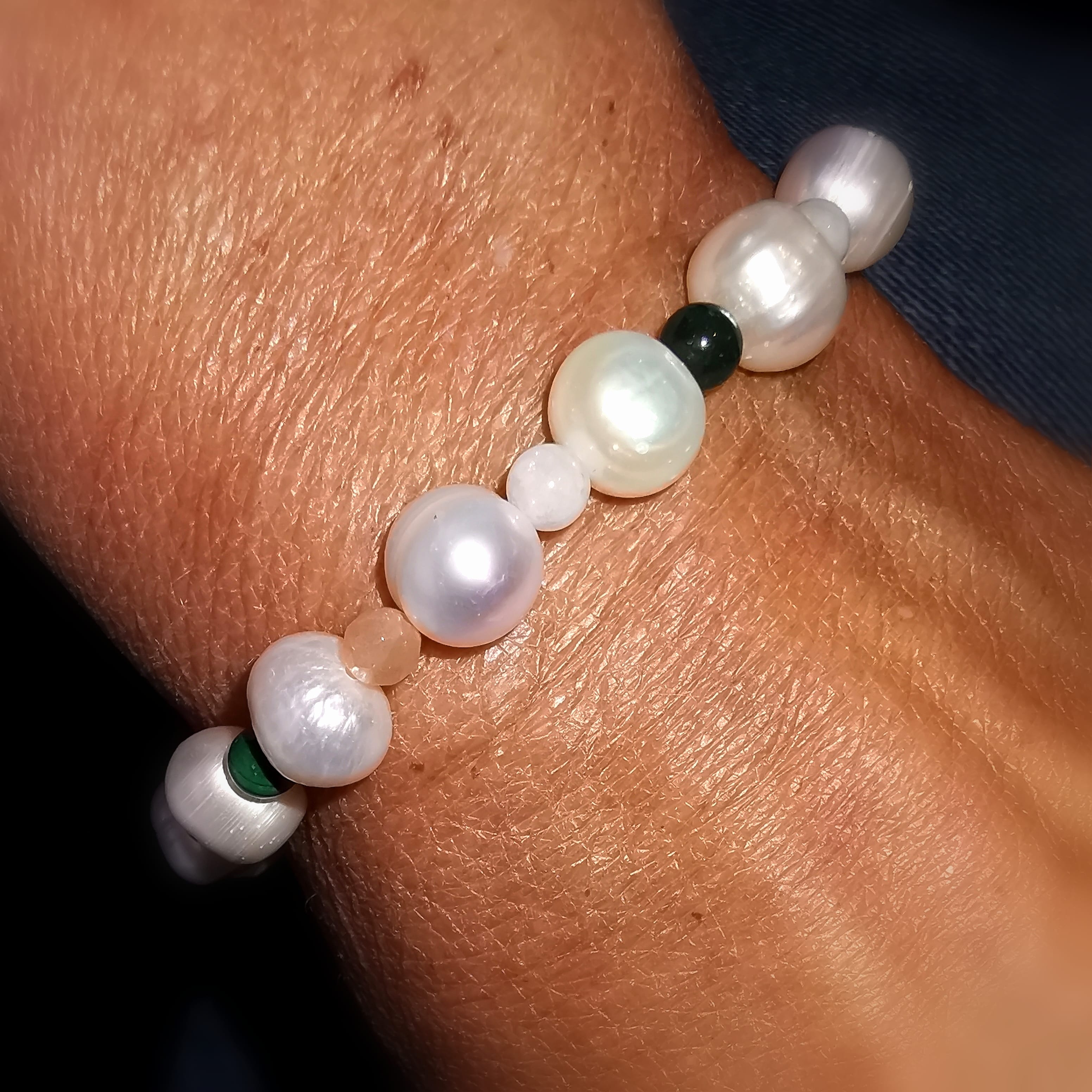 Perlen Edelstein Heilstein Mix Karma Schmuck Armband L/XL, geweiht - himmlische Leichtigkeit