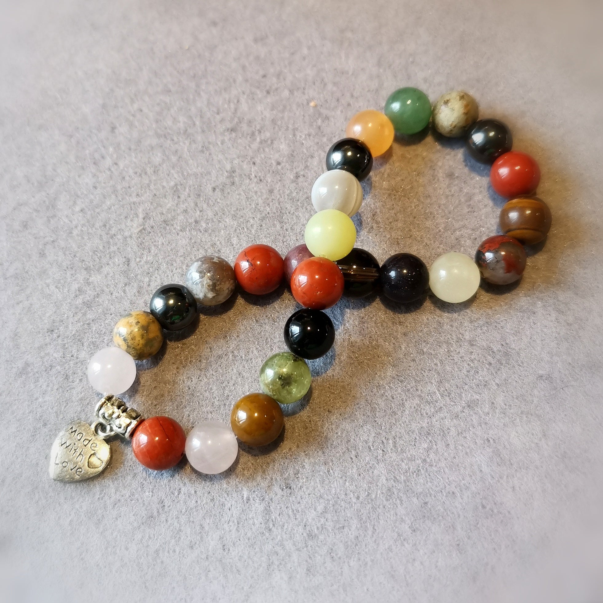 Heilstein Mix Karma Armband made with love, Größe L: bunt, Hippie Heilstein Armbändchen lebe liebe lache